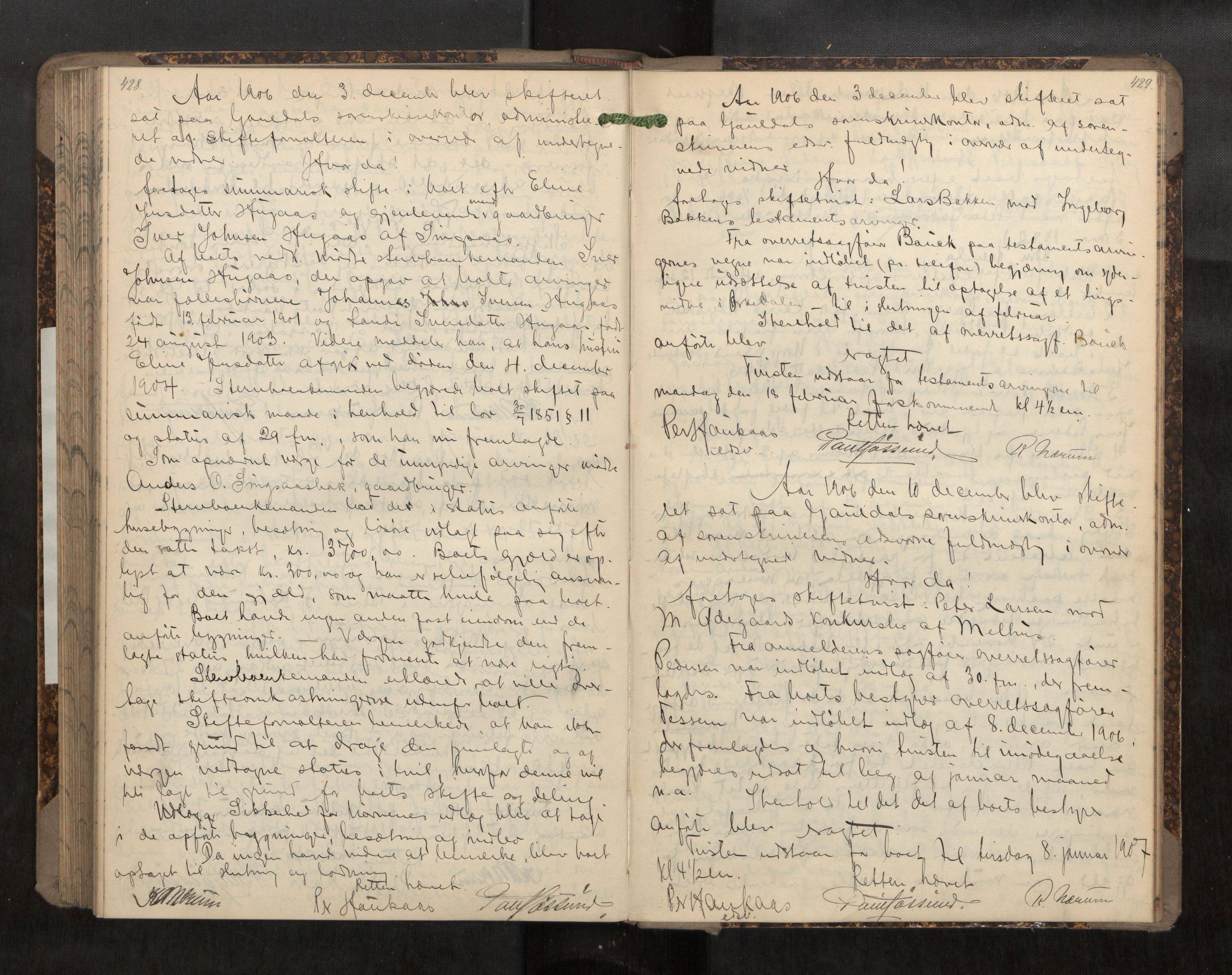 Gauldal sorenskriveri, AV/SAT-A-0014/1/3/3B/L0005: Skiftebehandlingsprotokoll, 1903-1907, p. 428-429