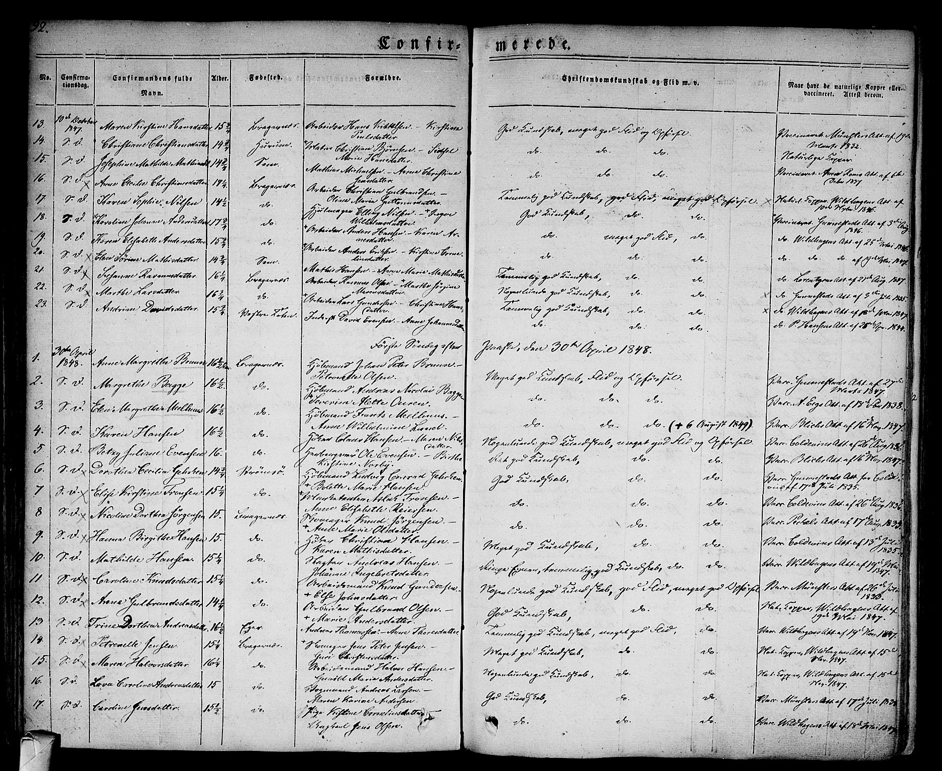 Bragernes kirkebøker, SAKO/A-6/F/Fc/L0001: Parish register (official) no. III 1, 1830-1853, p. 92