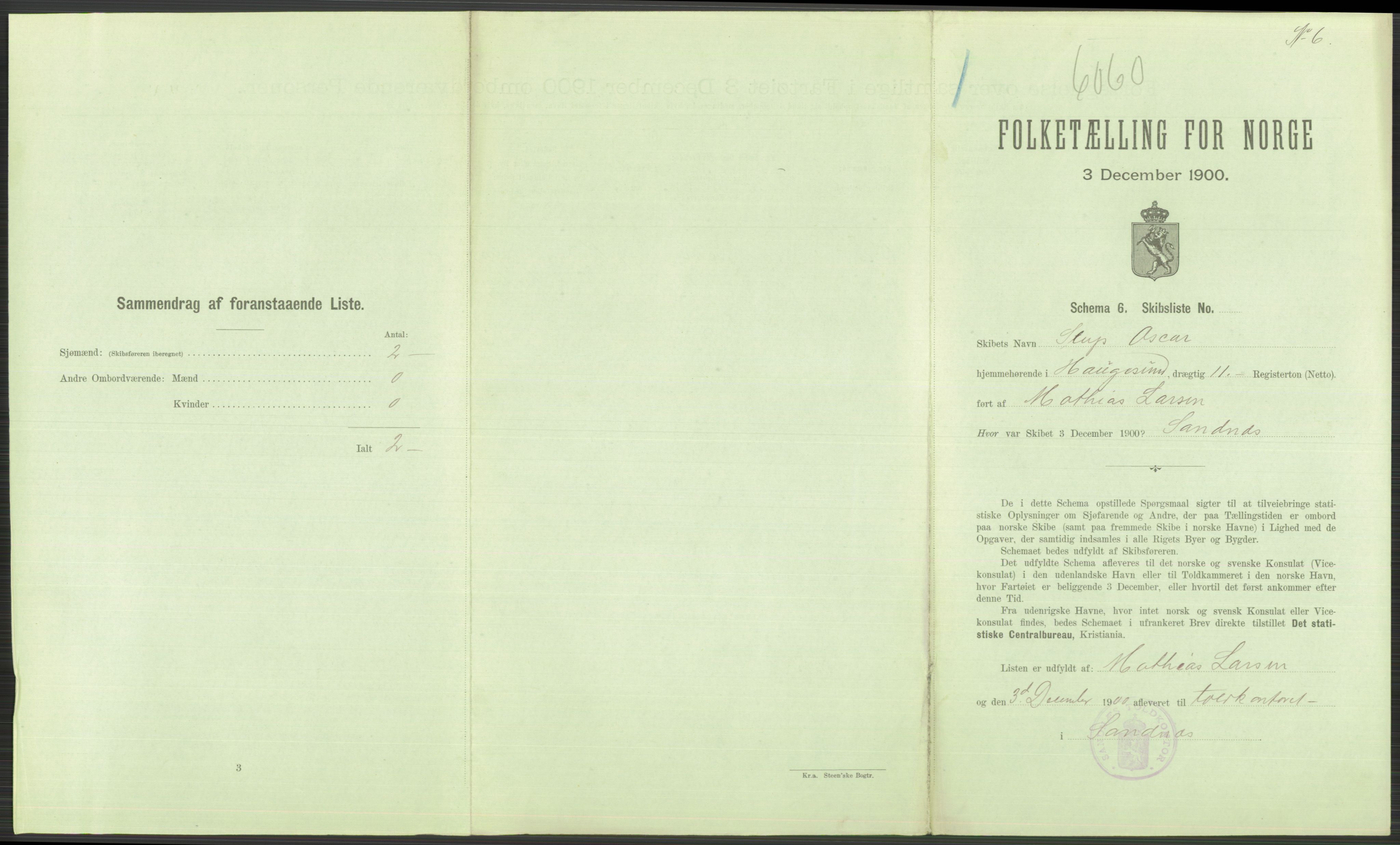 RA, 1900 Census - ship lists from ships in Norwegian harbours, harbours abroad and at sea, 1900, p. 889