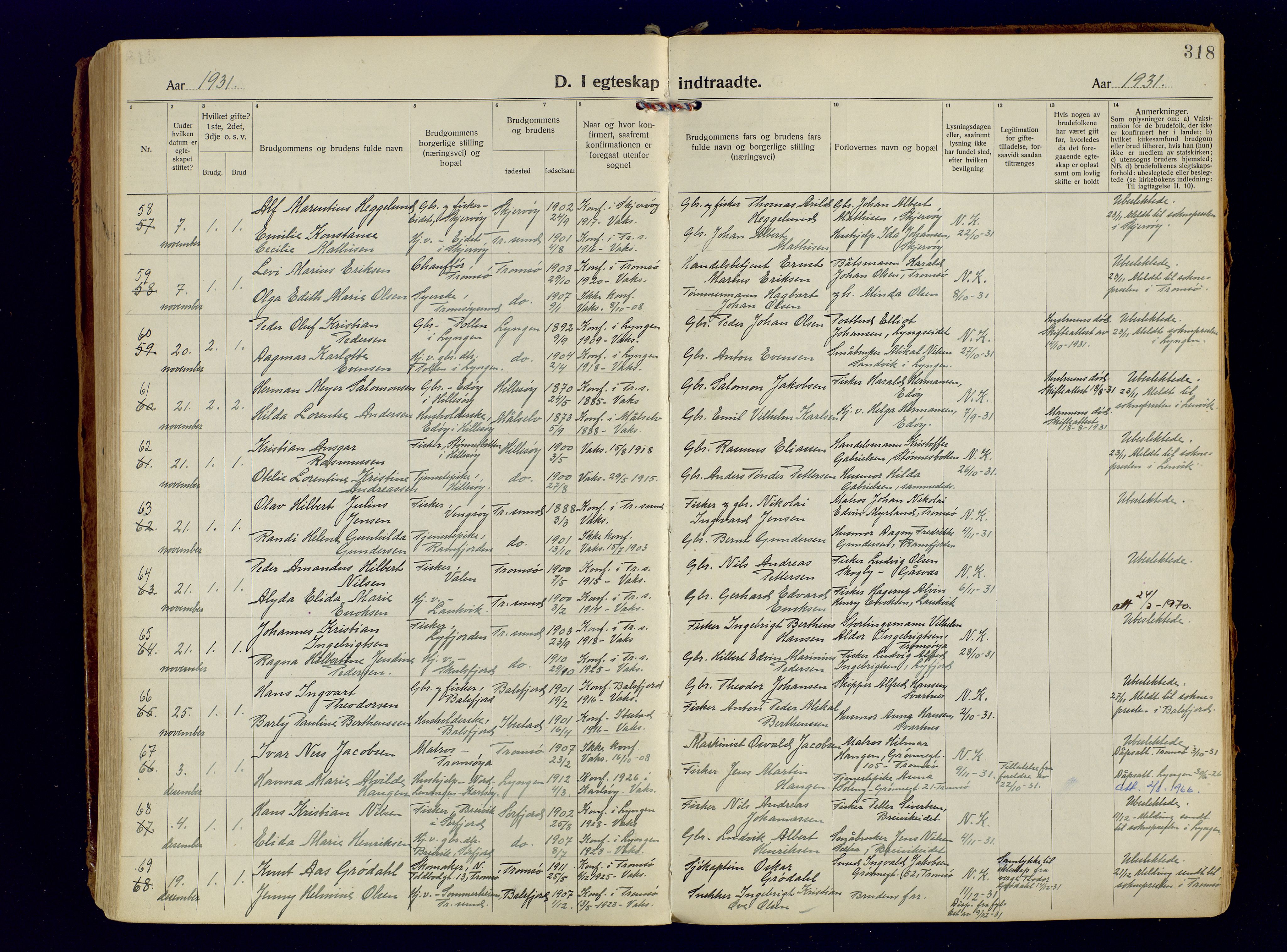 Tromsøysund sokneprestkontor, AV/SATØ-S-1304/G/Ga/L0009kirke: Parish register (official) no. 9, 1922-1934, p. 318