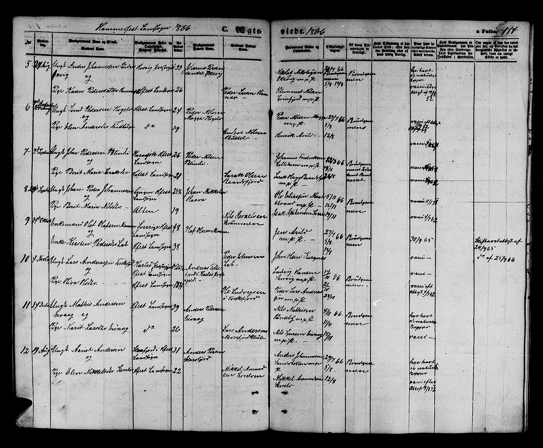 Hammerfest sokneprestkontor, AV/SATØ-S-1347/H/Hb/L0003.klokk: Parish register (copy) no. 3 /2, 1863-1868, p. 174