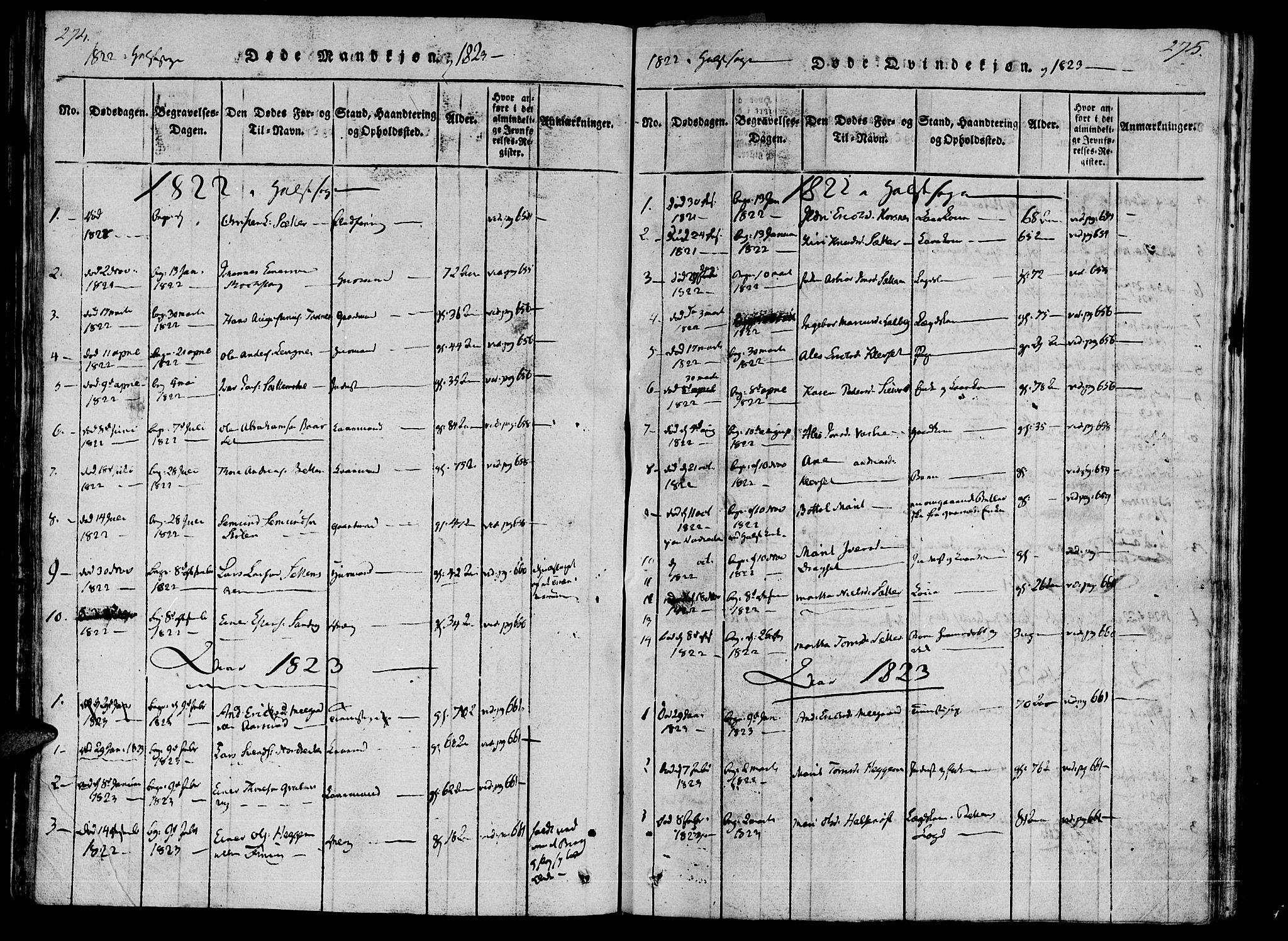 Ministerialprotokoller, klokkerbøker og fødselsregistre - Møre og Romsdal, AV/SAT-A-1454/592/L1023: Parish register (official) no. 592A02, 1820-1830, p. 274-275