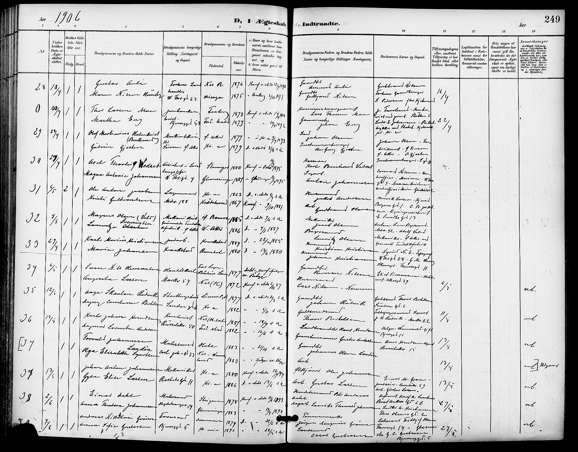 Gamle Aker prestekontor Kirkebøker, SAO/A-10617a/F/L0012: Parish register (official) no. 12, 1898-1910, p. 249