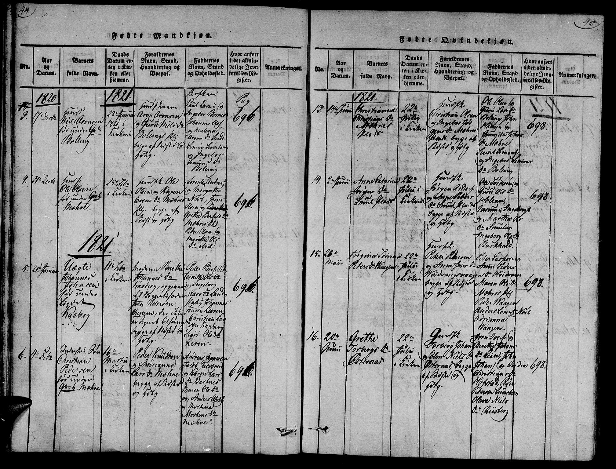 Ministerialprotokoller, klokkerbøker og fødselsregistre - Nord-Trøndelag, SAT/A-1458/735/L0333: Parish register (official) no. 735A04 /1, 1816-1824, p. 44-45