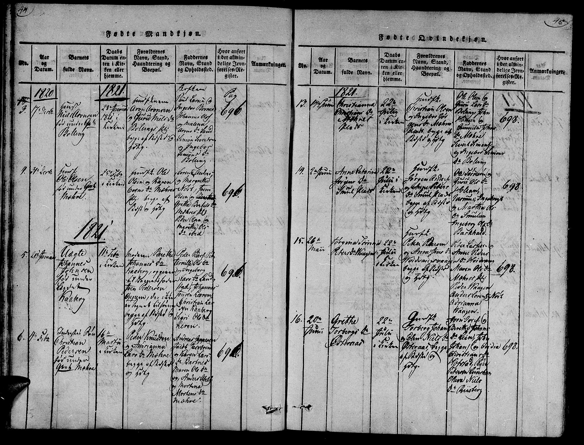 Ministerialprotokoller, klokkerbøker og fødselsregistre - Nord-Trøndelag, AV/SAT-A-1458/735/L0333: Parish register (official) no. 735A04 /1, 1816-1824, p. 44-45