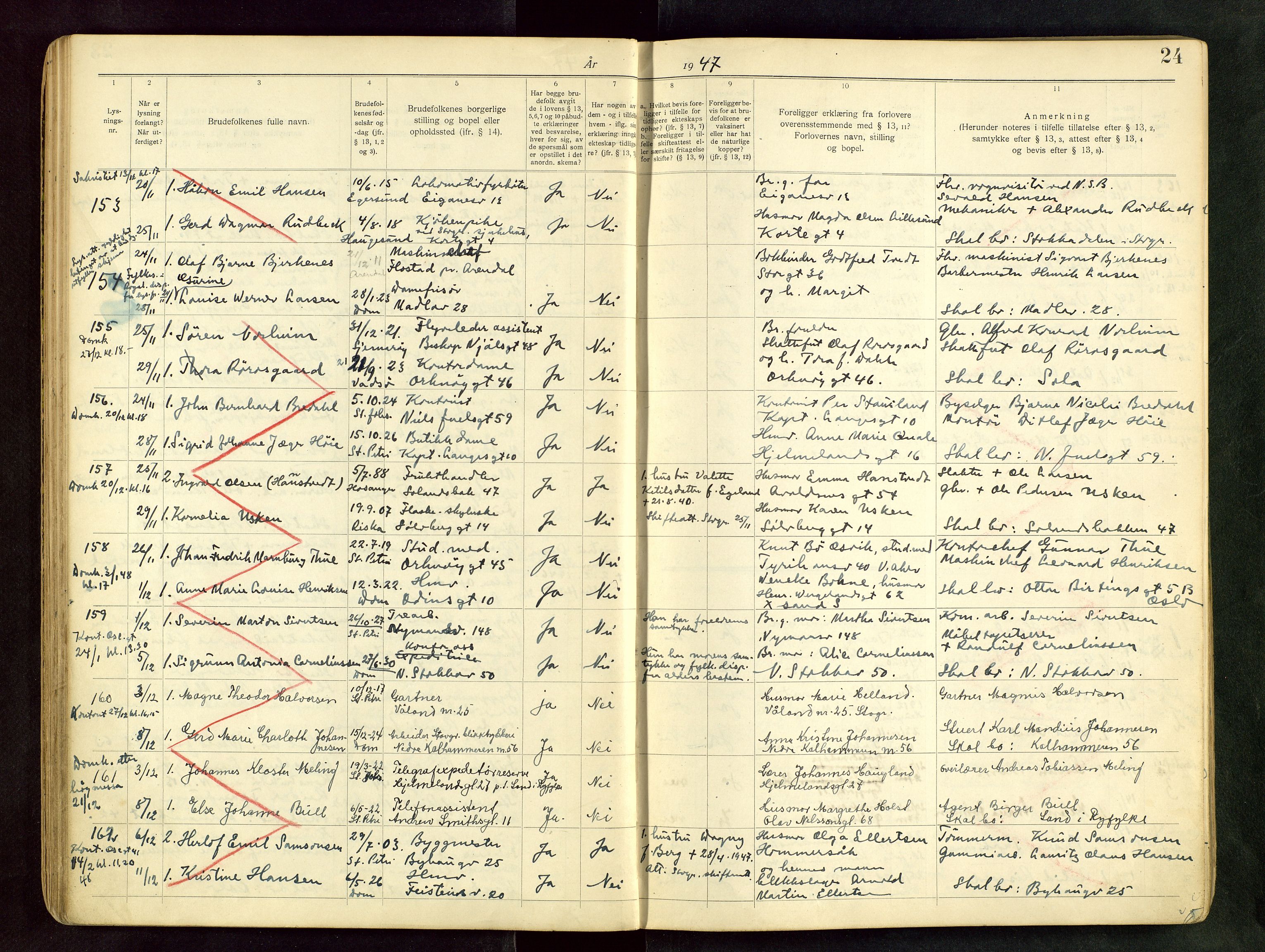 Domkirken sokneprestkontor, AV/SAST-A-101812/001/70/705BB/L0004: Banns register no. 4, 1943-1951, p. 24