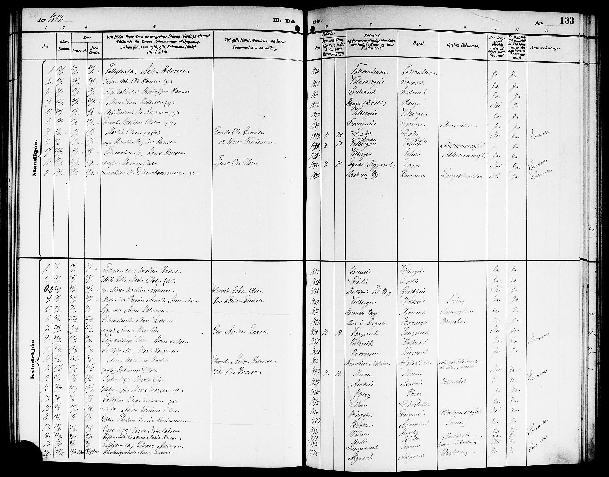 Sørum prestekontor Kirkebøker, SAO/A-10303/G/Ga/L0006: Parish register (copy) no. I 6, 1894-1906, p. 133