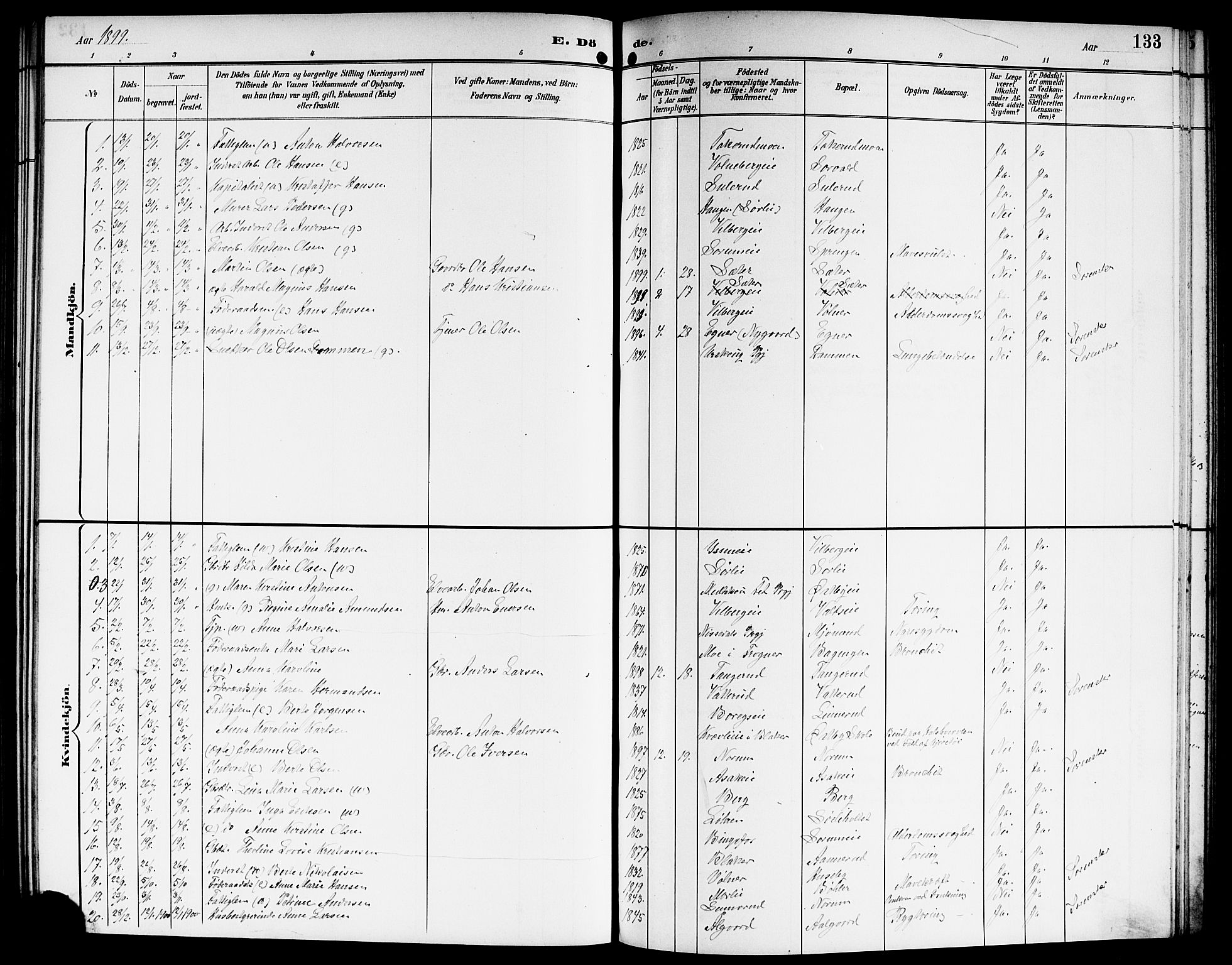 Sørum prestekontor Kirkebøker, AV/SAO-A-10303/G/Ga/L0006: Parish register (copy) no. I 6, 1894-1906, p. 133