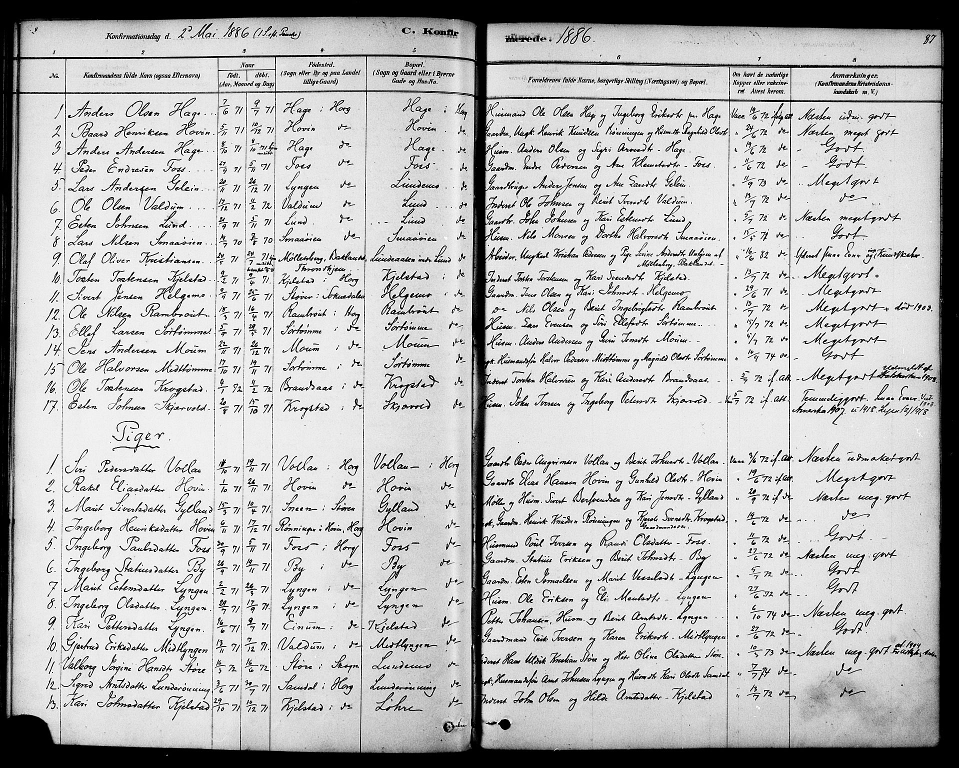 Ministerialprotokoller, klokkerbøker og fødselsregistre - Sør-Trøndelag, SAT/A-1456/692/L1105: Parish register (official) no. 692A05, 1878-1890, p. 87