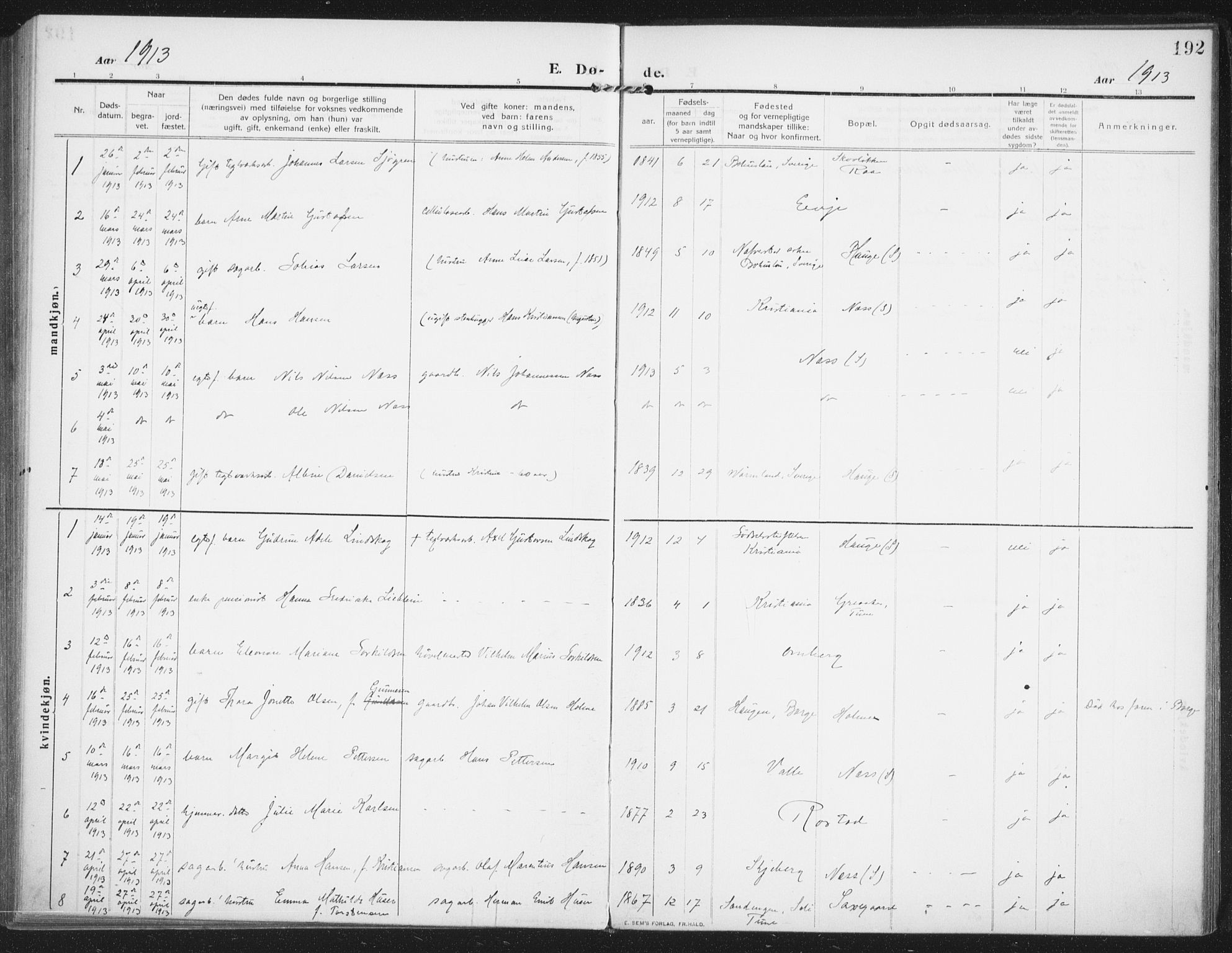 Rolvsøy prestekontor Kirkebøker, SAO/A-2004/F/Fa/L0002: Parish register (official) no. 2, 1909-1917, p. 192