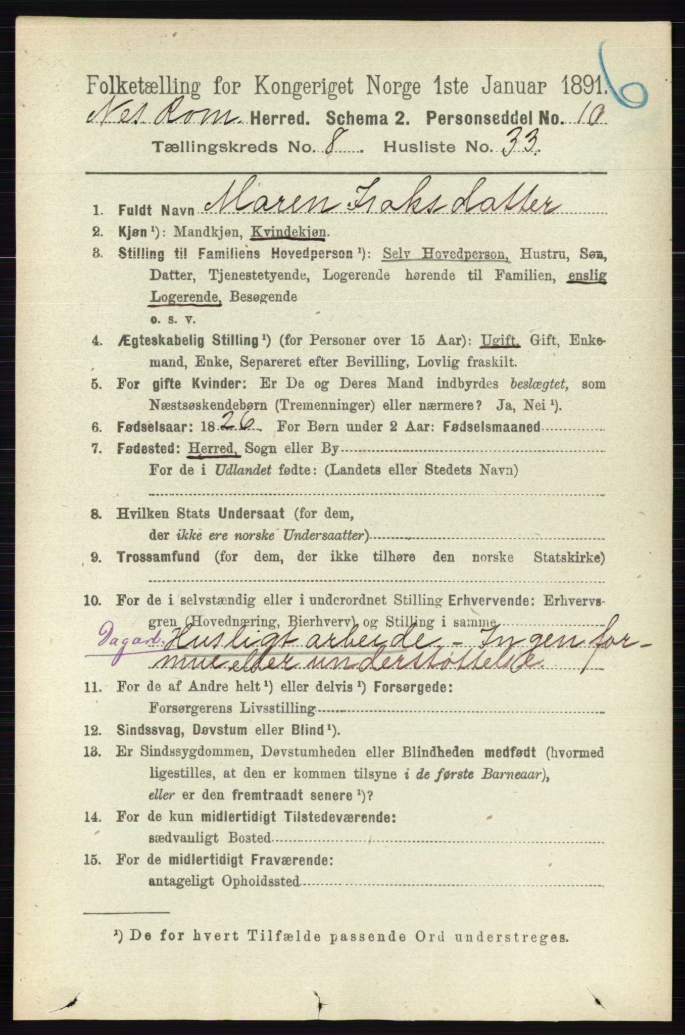 RA, 1891 census for 0236 Nes, 1891, p. 4812