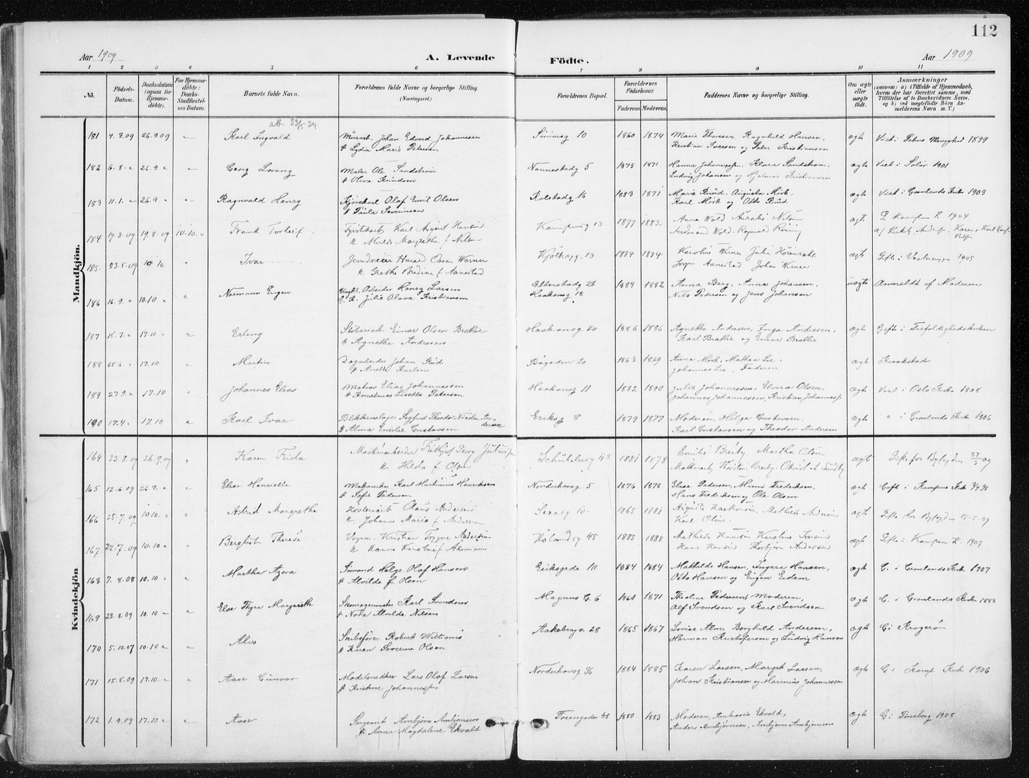 Kampen prestekontor Kirkebøker, AV/SAO-A-10853/F/Fa/L0010: Parish register (official) no. I 10, 1905-1917, p. 112