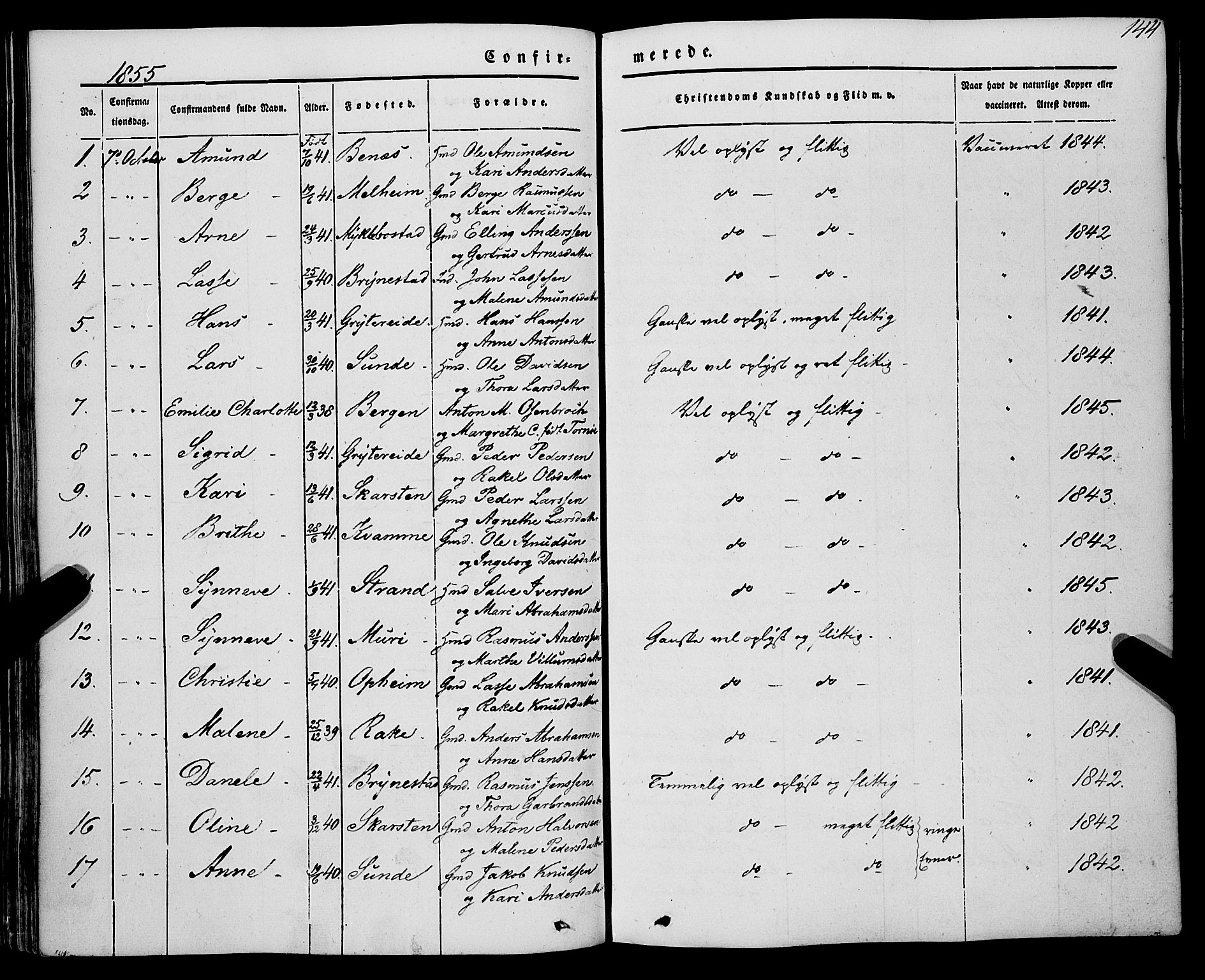 Innvik sokneprestembete, AV/SAB-A-80501: Parish register (official) no. A 5, 1847-1865, p. 144