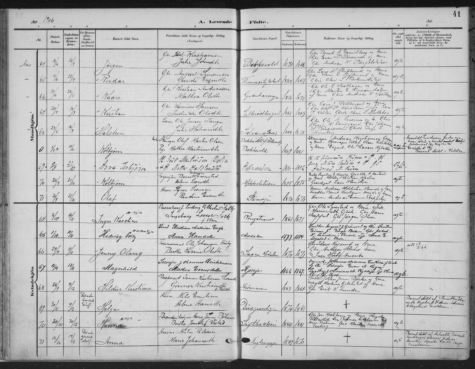 Ringsaker prestekontor, AV/SAH-PREST-014/K/Ka/L0018: Parish register (official) no. 18, 1903-1912, p. 41