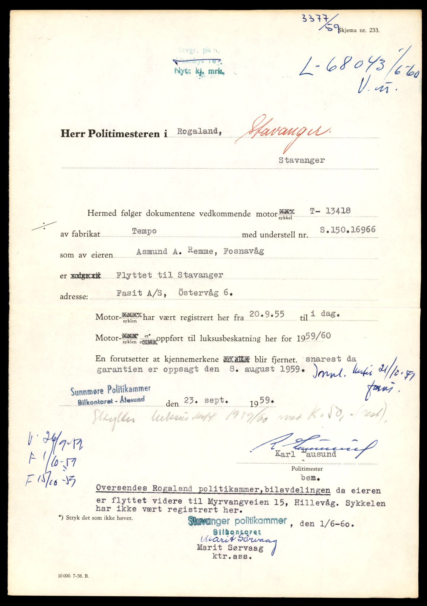 Møre og Romsdal vegkontor - Ålesund trafikkstasjon, AV/SAT-A-4099/F/Fe/L0025: Registreringskort for kjøretøy T 10931 - T 11045, 1927-1998, p. 2225