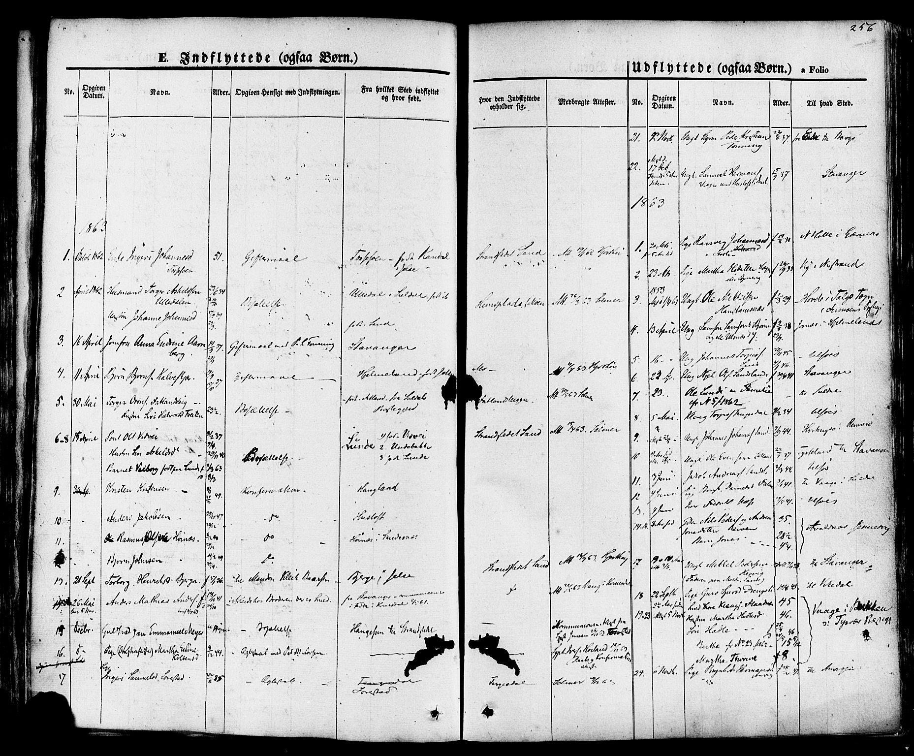 Sand sokneprestkontor, AV/SAST-A-101848/01/III/L0003: Parish register (official) no. A 3, 1854-1879, p. 256