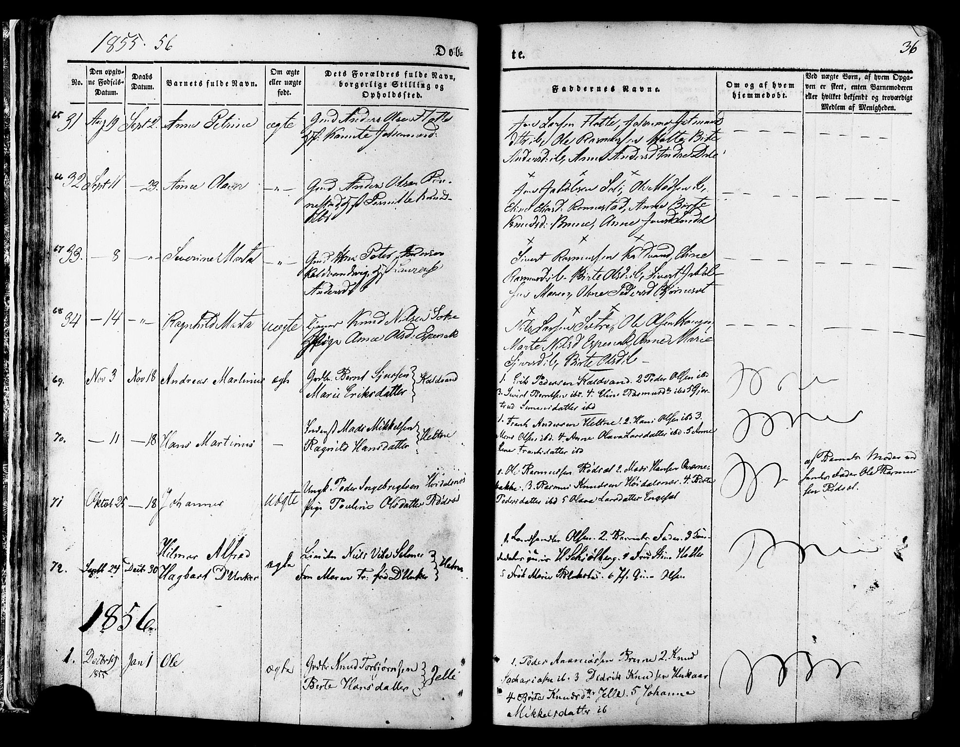 Ministerialprotokoller, klokkerbøker og fødselsregistre - Møre og Romsdal, SAT/A-1454/511/L0140: Parish register (official) no. 511A07, 1851-1878, p. 36