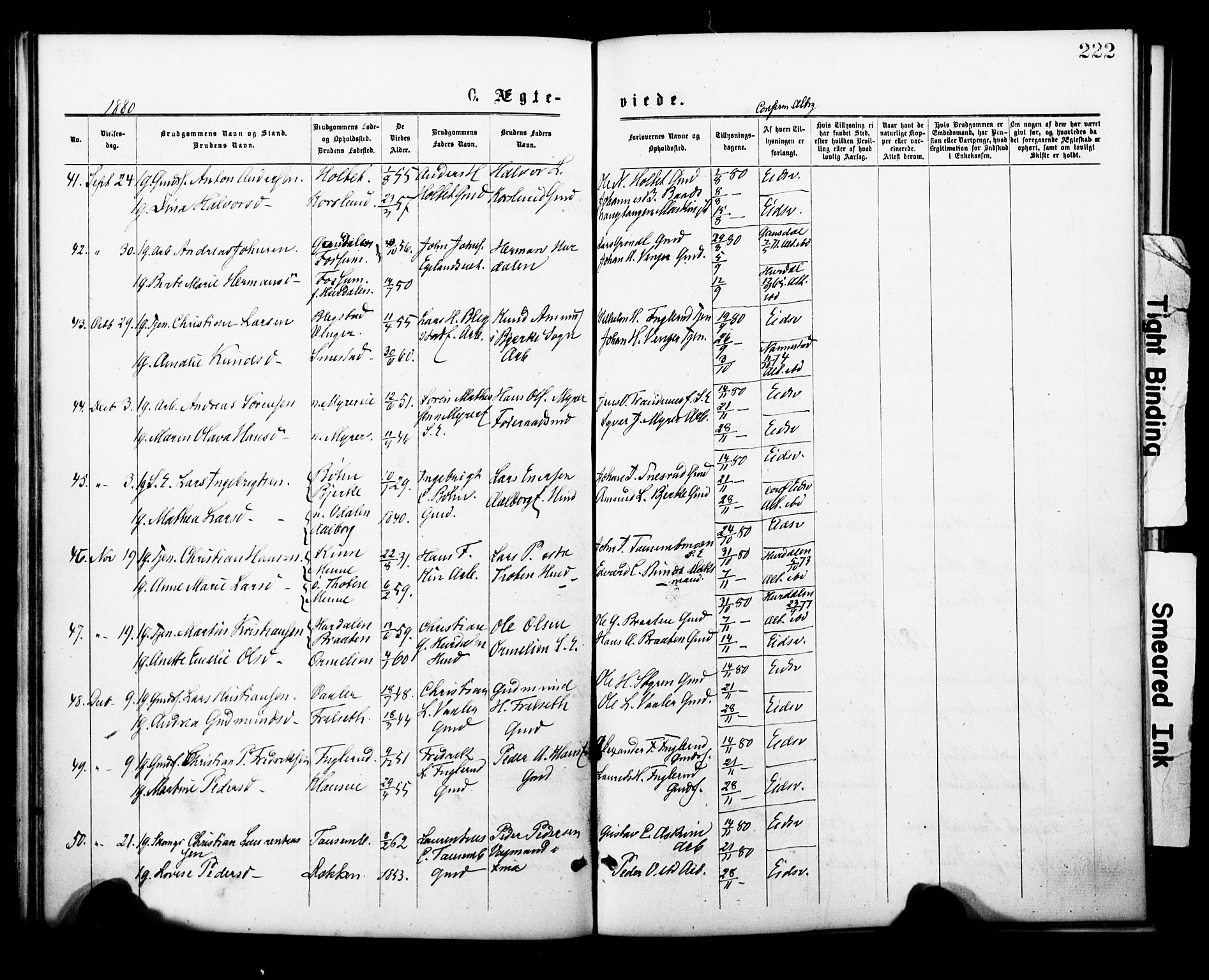 Eidsvoll prestekontor Kirkebøker, AV/SAO-A-10888/F/Fa/L0001: Parish register (official) no. I 1, 1877-1881, p. 222