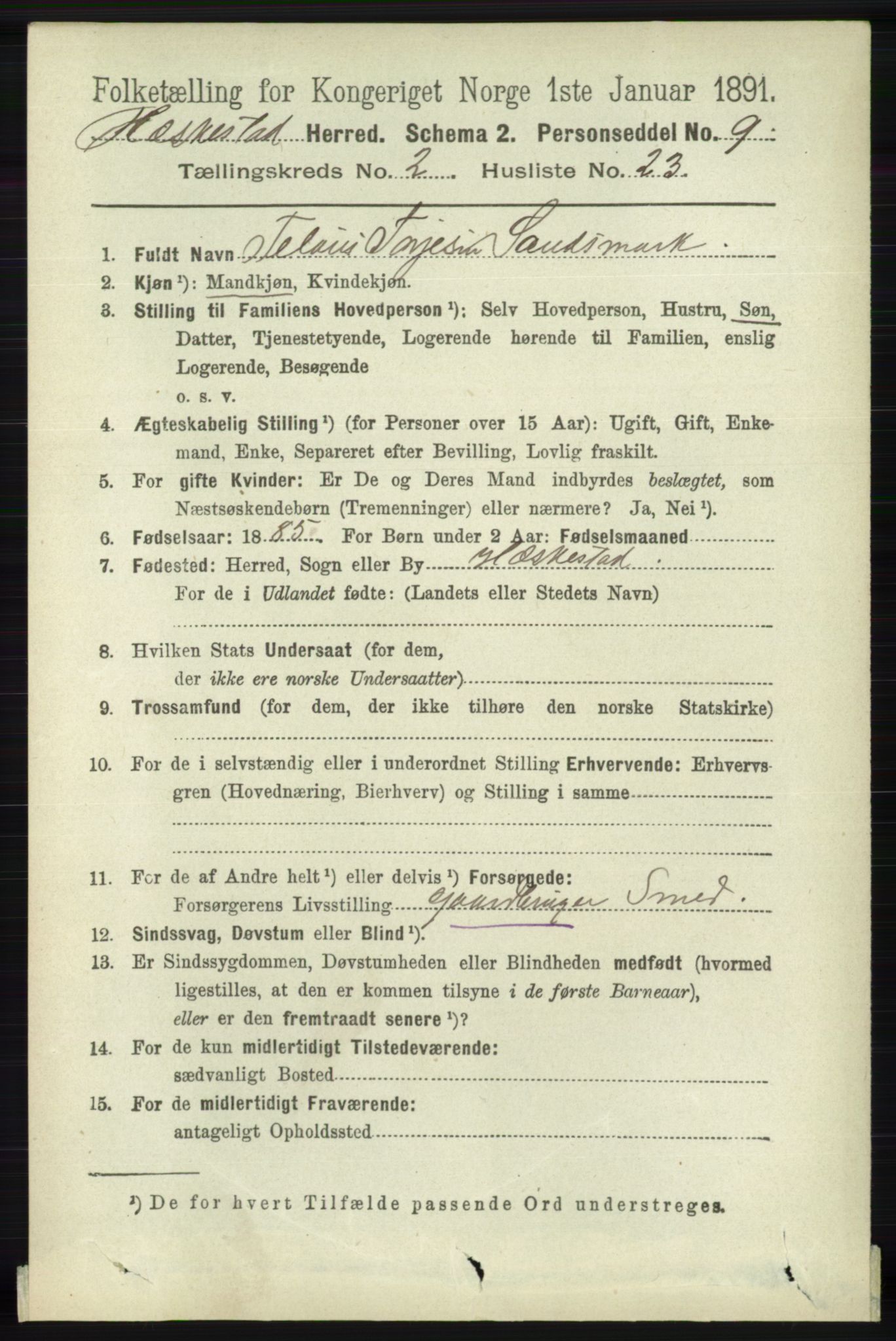 RA, 1891 census for 1113 Heskestad, 1891, p. 389