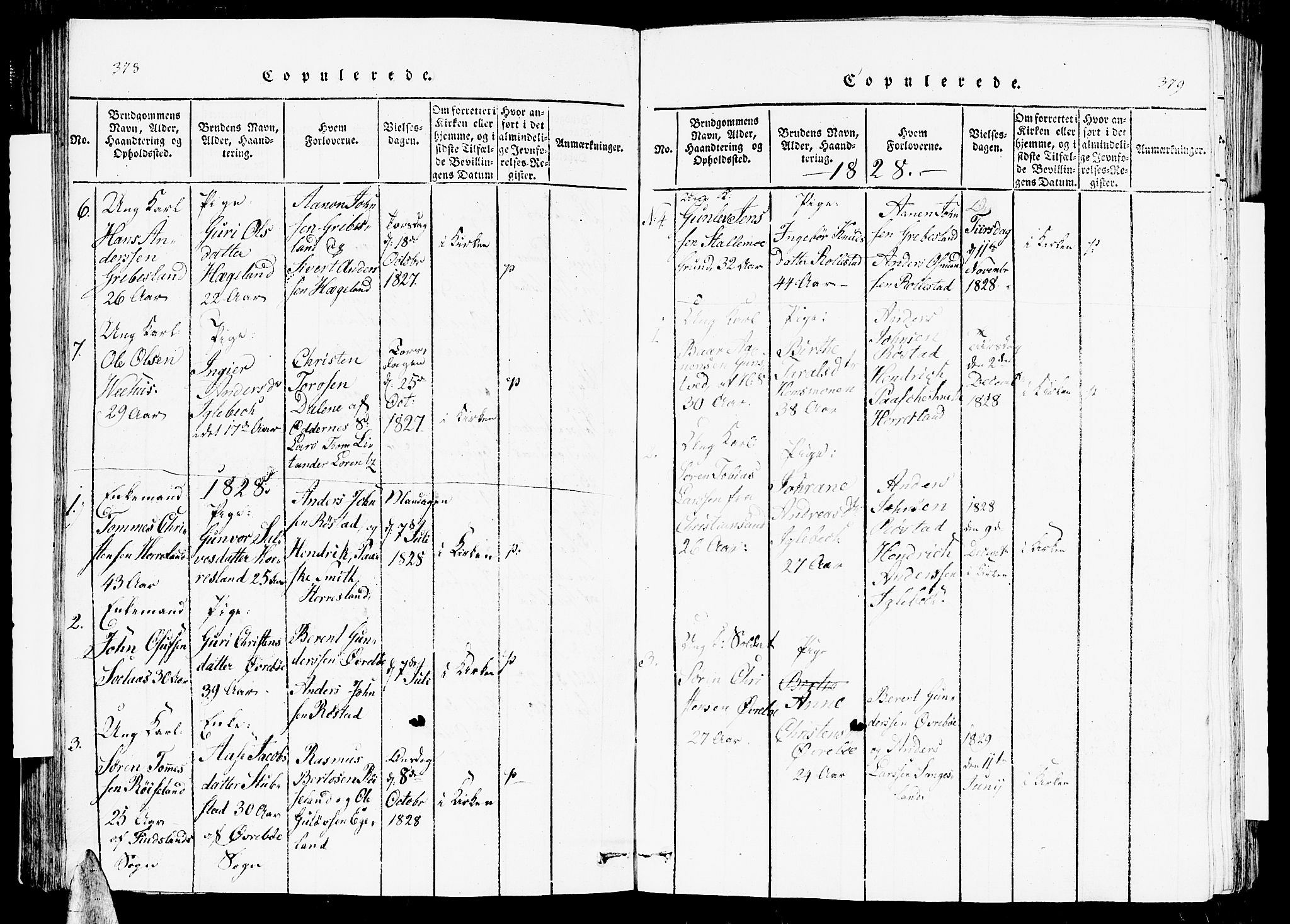 Vennesla sokneprestkontor, AV/SAK-1111-0045/Fb/Fbc/L0001: Parish register (copy) no. B 1, 1820-1834, p. 378-379