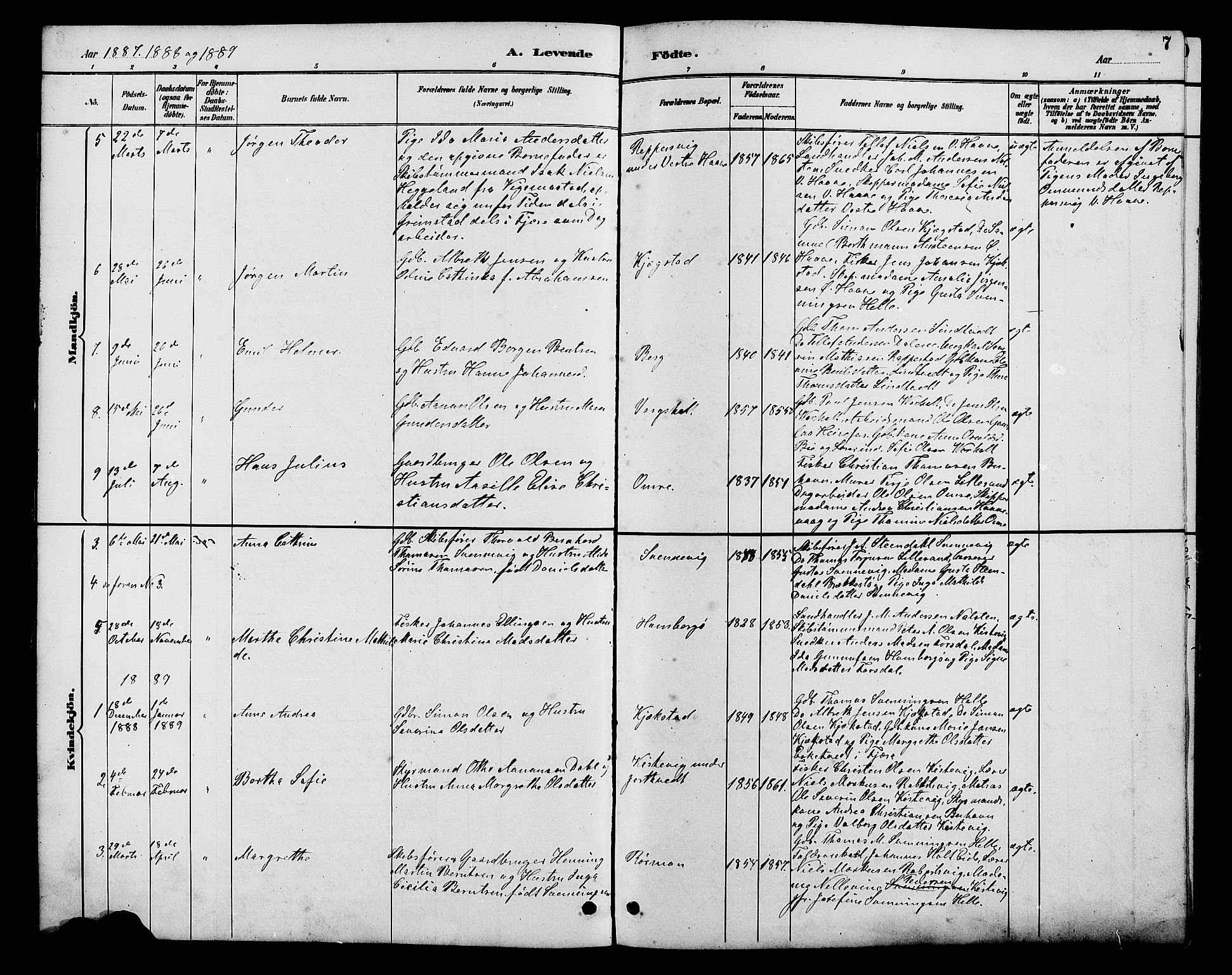 Hommedal sokneprestkontor, SAK/1111-0023/F/Fb/Fba/L0004: Parish register (copy) no. B 4, 1885-1908, p. 7