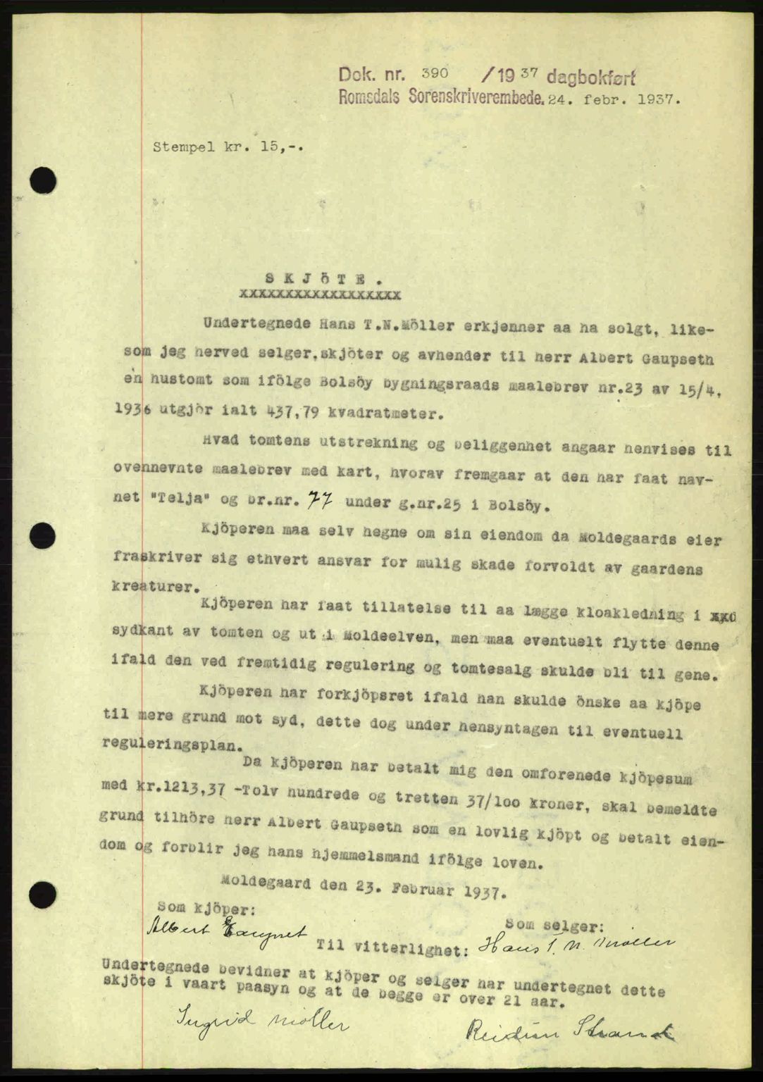 Romsdal sorenskriveri, AV/SAT-A-4149/1/2/2C: Mortgage book no. A2, 1936-1937, Diary no: : 390/1937