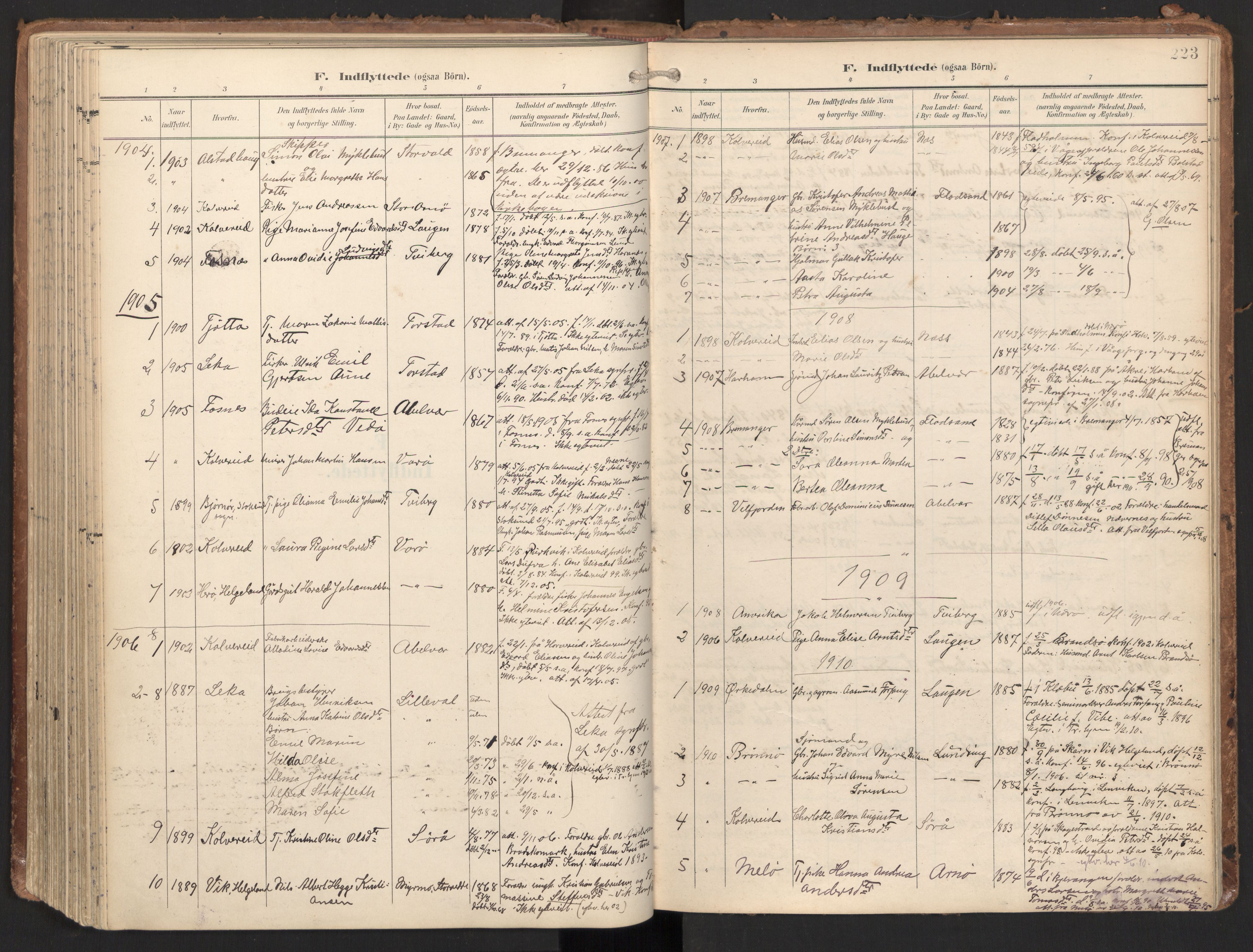 Ministerialprotokoller, klokkerbøker og fødselsregistre - Nord-Trøndelag, SAT/A-1458/784/L0677: Parish register (official) no. 784A12, 1900-1920, p. 223