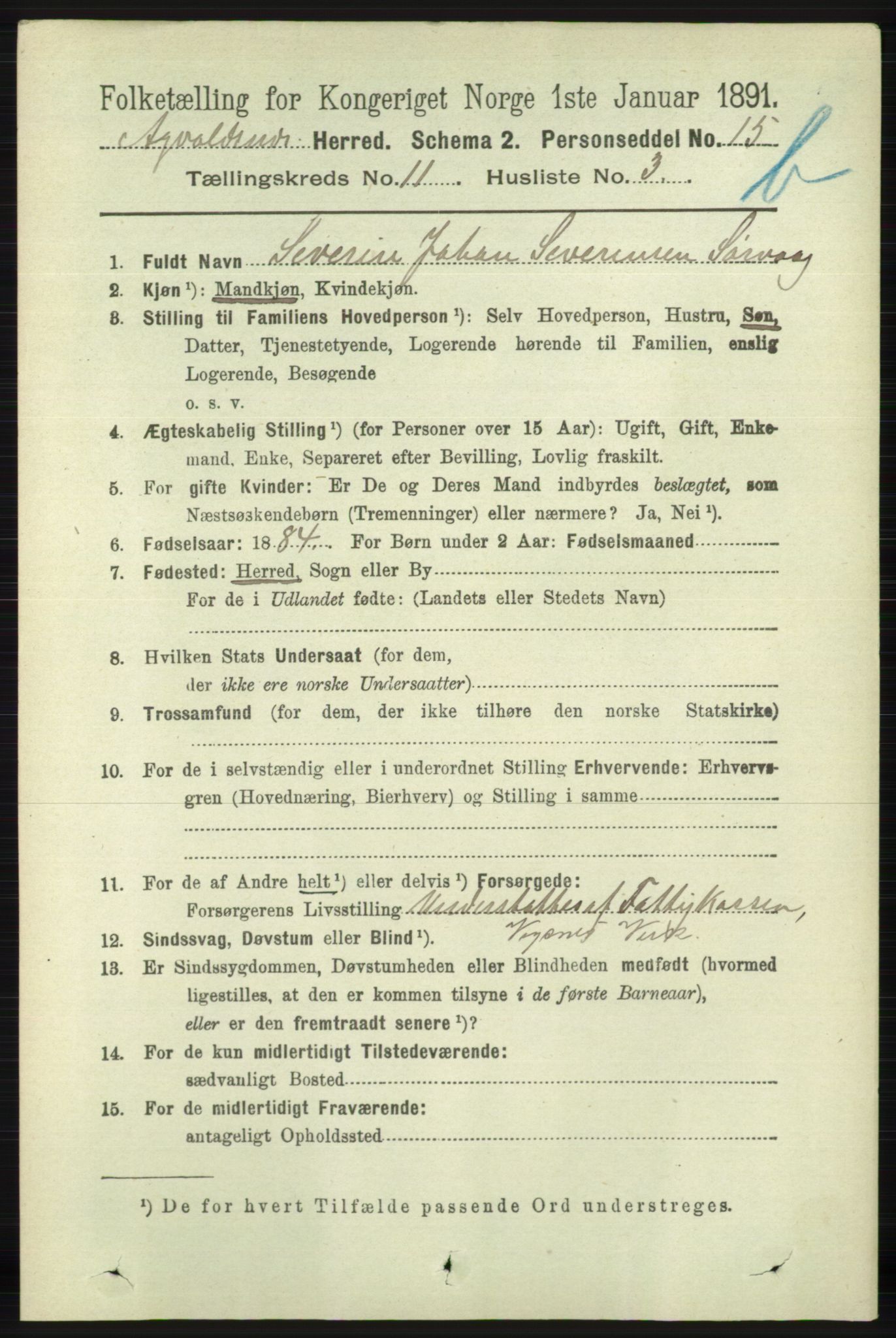 RA, 1891 census for 1147 Avaldsnes, 1891, p. 6258