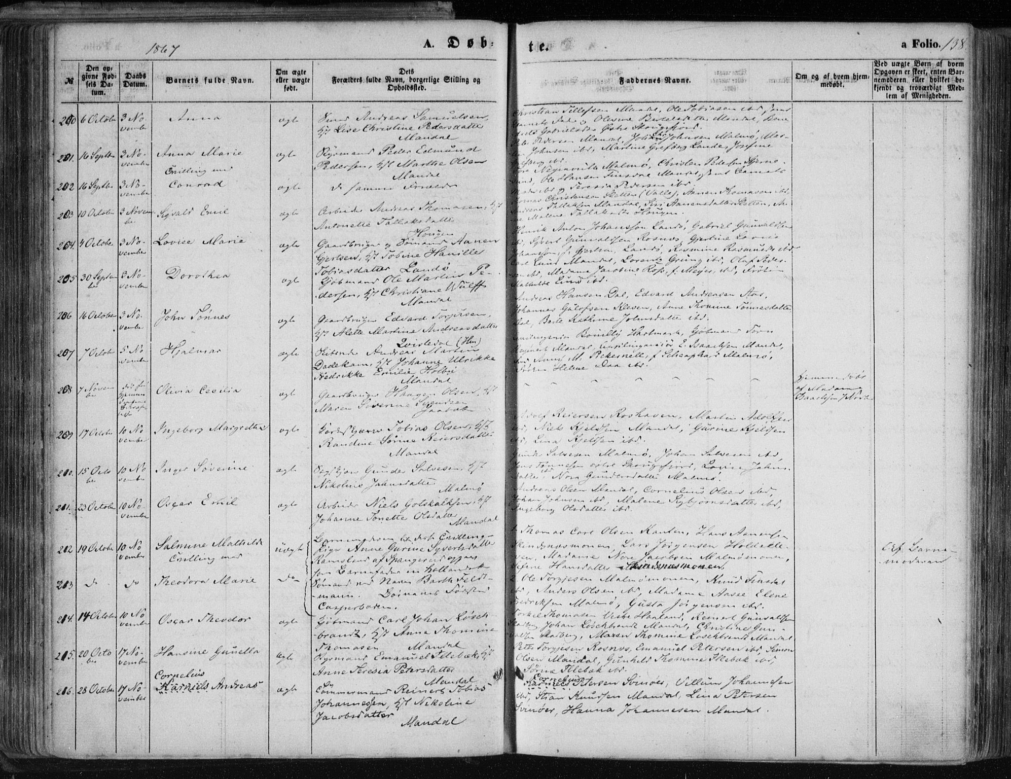 Mandal sokneprestkontor, AV/SAK-1111-0030/F/Fa/Faa/L0014: Parish register (official) no. A 14, 1859-1872, p. 138