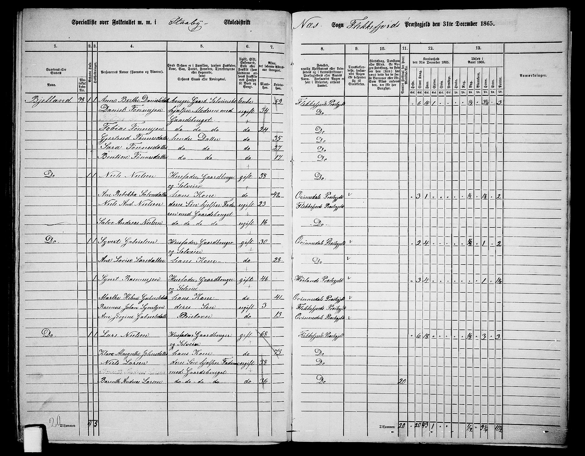 RA, 1865 census for Flekkefjord/Nes og Hidra, 1865, p. 168