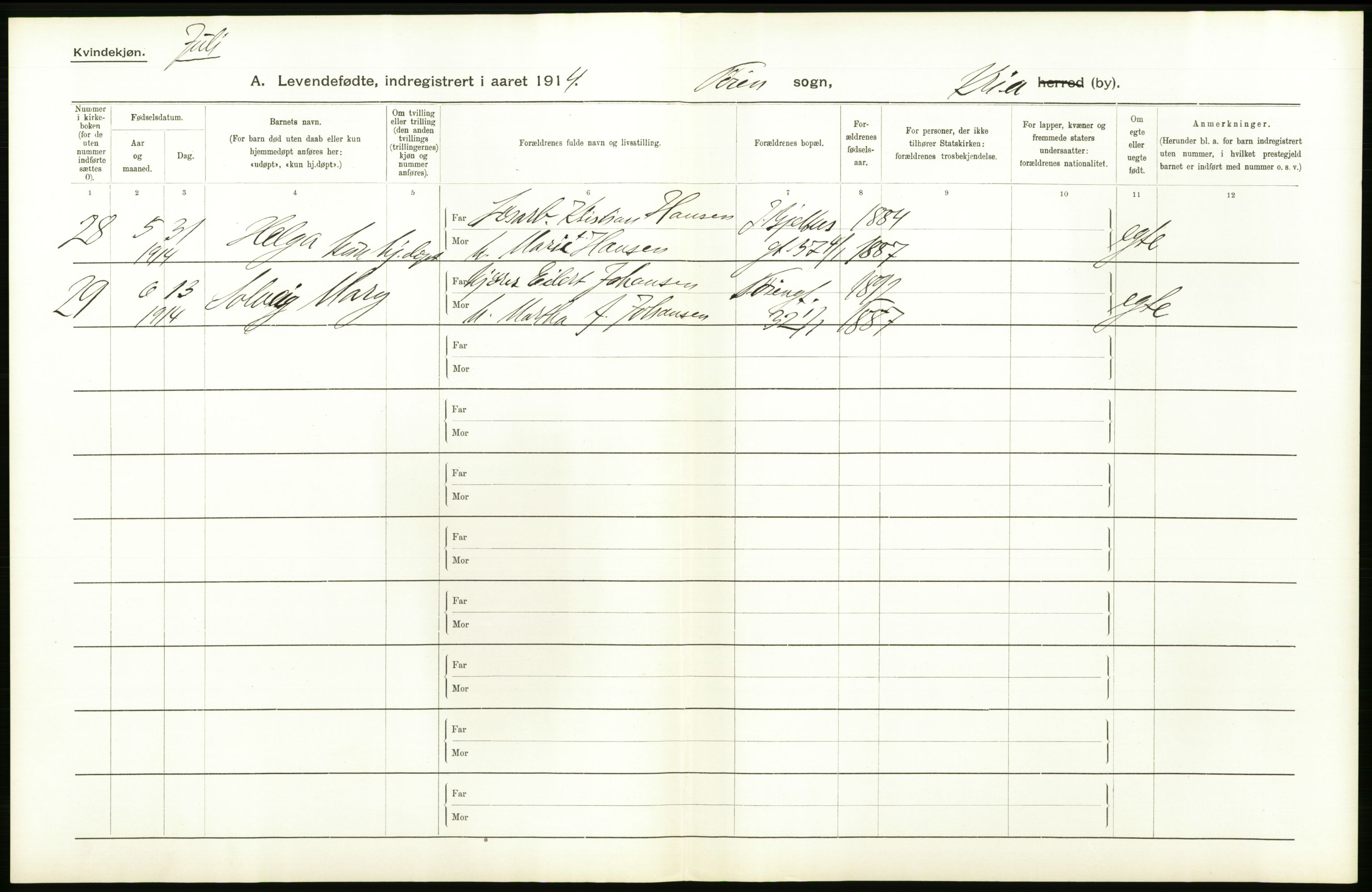 Statistisk sentralbyrå, Sosiodemografiske emner, Befolkning, AV/RA-S-2228/D/Df/Dfb/Dfbd/L0005: Kristiania: Levendefødte menn og kvinner., 1914, p. 406