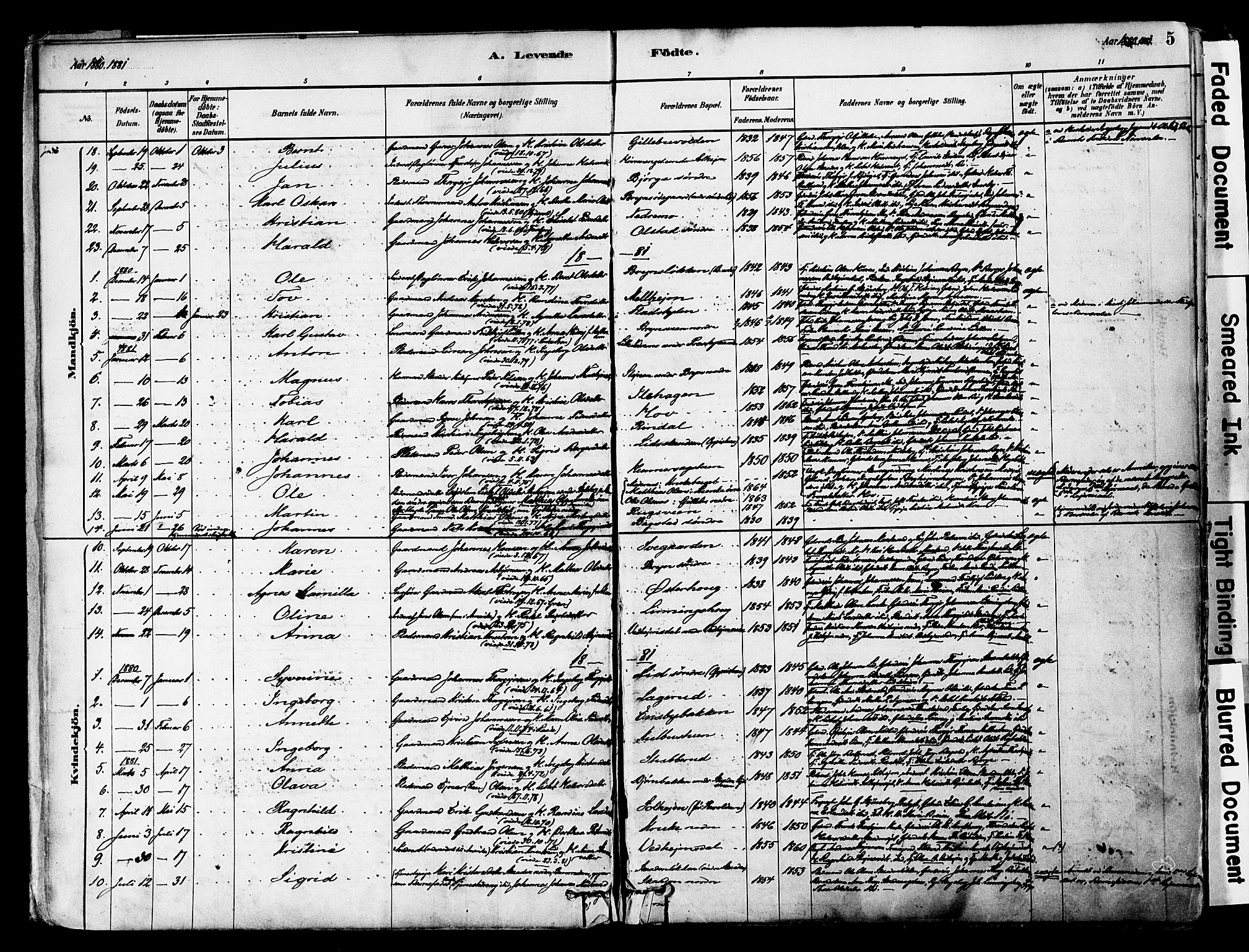 Øyer prestekontor, SAH/PREST-084/H/Ha/Haa/L0008: Parish register (official) no. 8, 1878-1897, p. 5