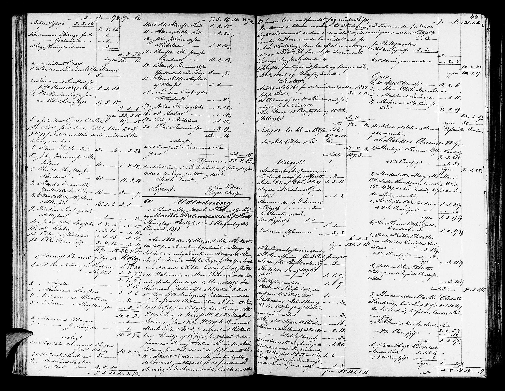 Nordhordland sorenskrivar, AV/SAB-A-2901/1/H/Hd/Hda/L0005: Skifteutlodningsprotokollar, 1851-1857, p. 43b-44a