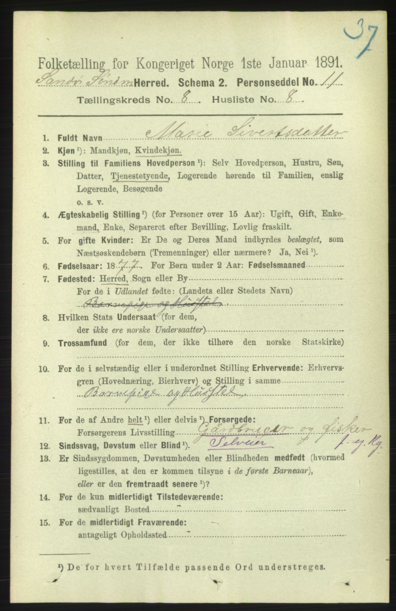 RA, 1891 census for 1514 Sande, 1891, p. 1418