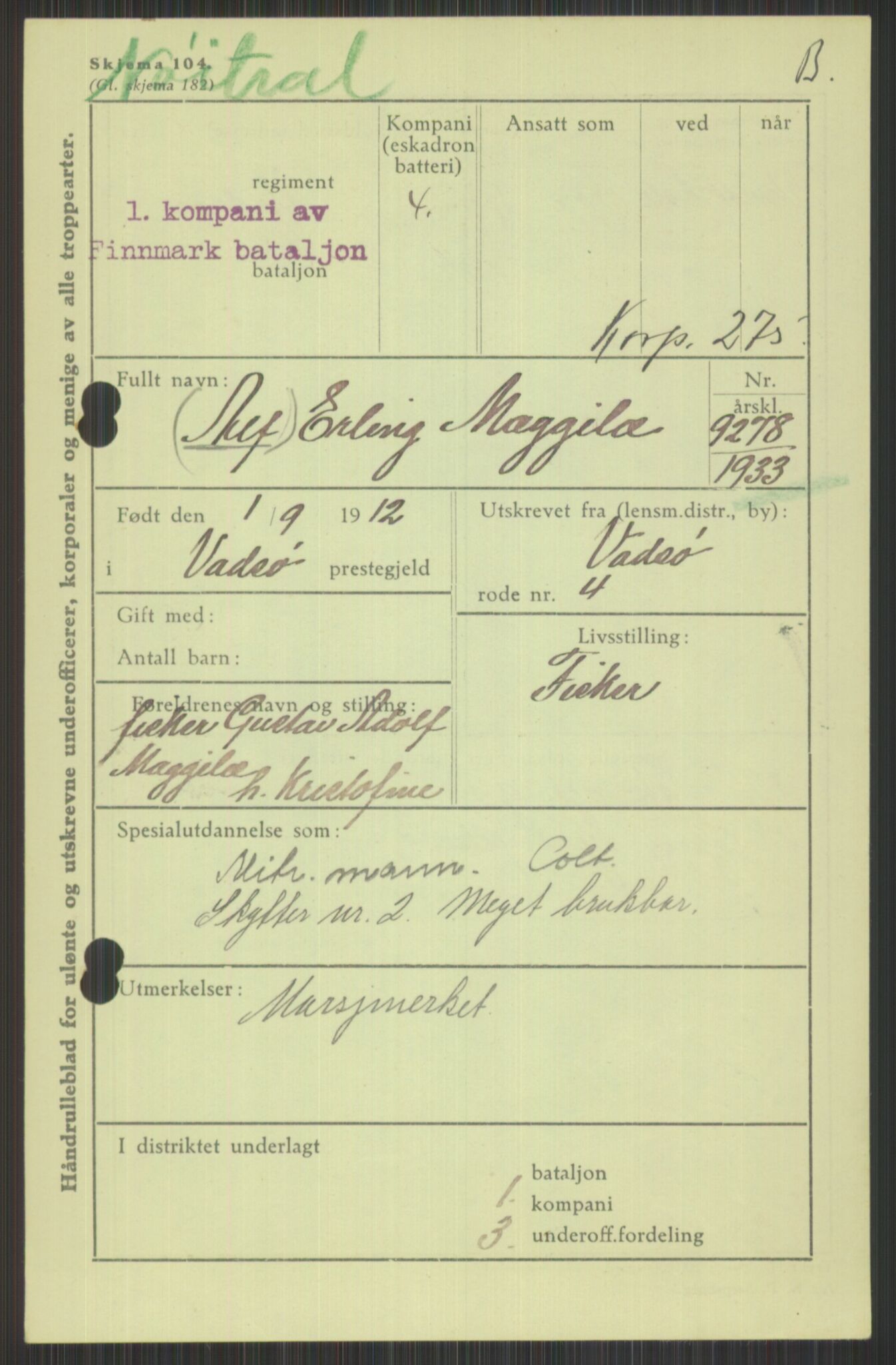 Forsvaret, Varanger bataljon, AV/RA-RAFA-2258/1/D/L0440: Rulleblad for fødte 1892-1912, 1892-1912, p. 1711