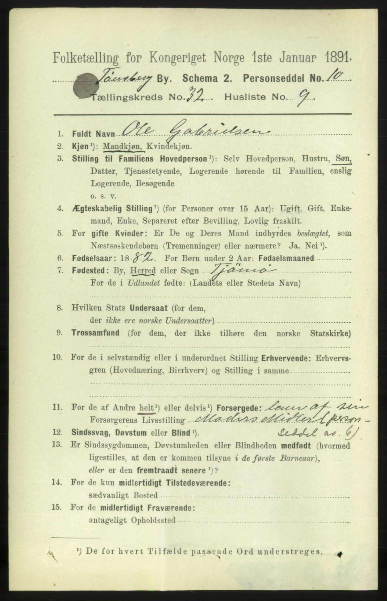 RA, 1891 census for 0705 Tønsberg, 1891, p. 7578