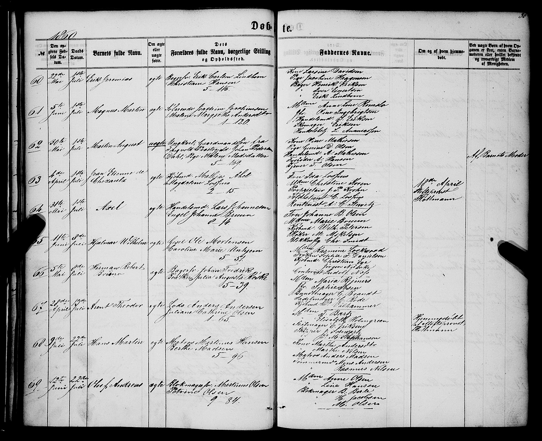 Nykirken Sokneprestembete, AV/SAB-A-77101/H/Haa/L0015: Parish register (official) no. B 2, 1858-1869, p. 30