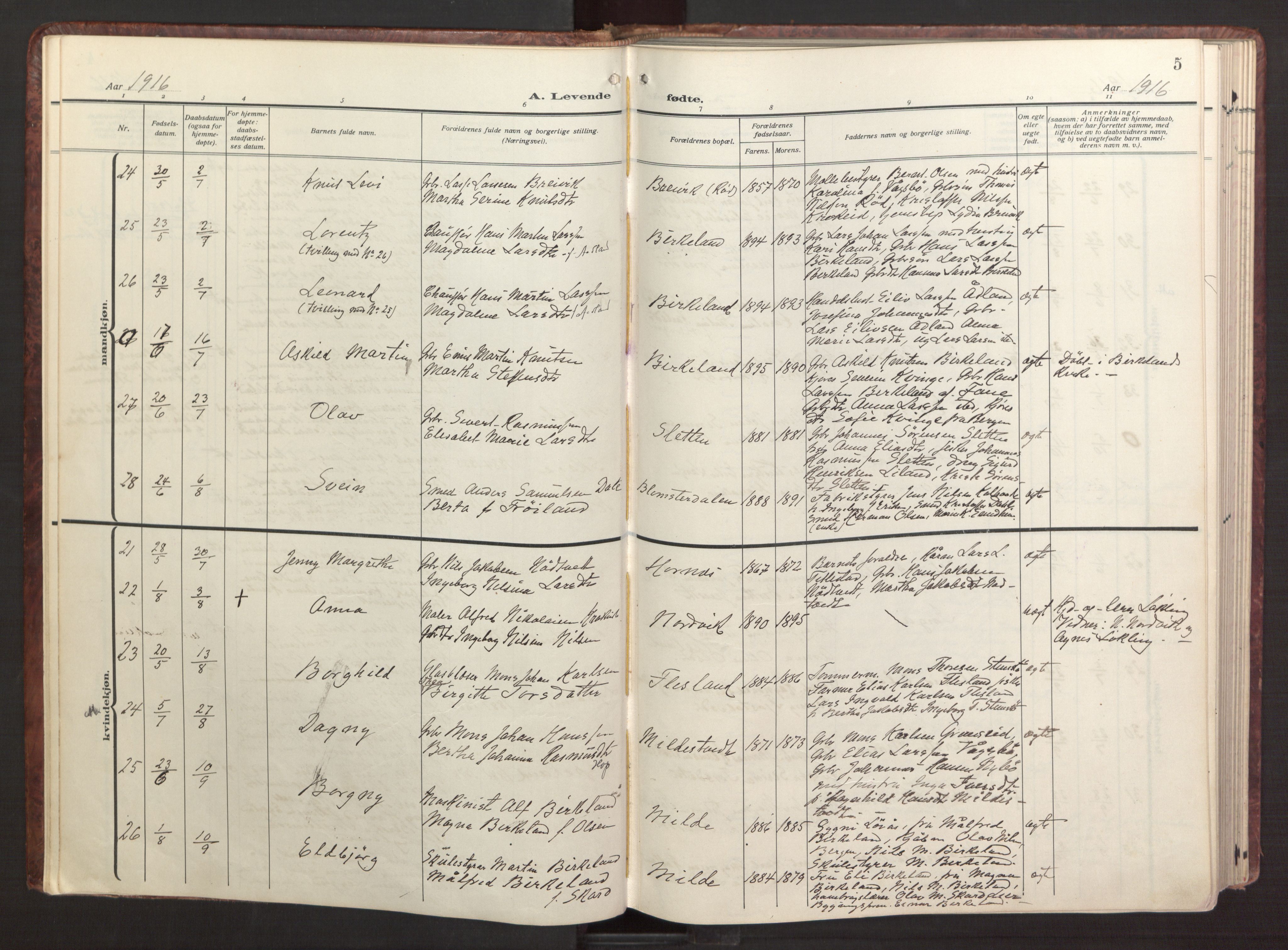Fana Sokneprestembete, AV/SAB-A-75101/H/Haa/Haab/L0005: Parish register (official) no. B 5, 1915-1923, p. 5