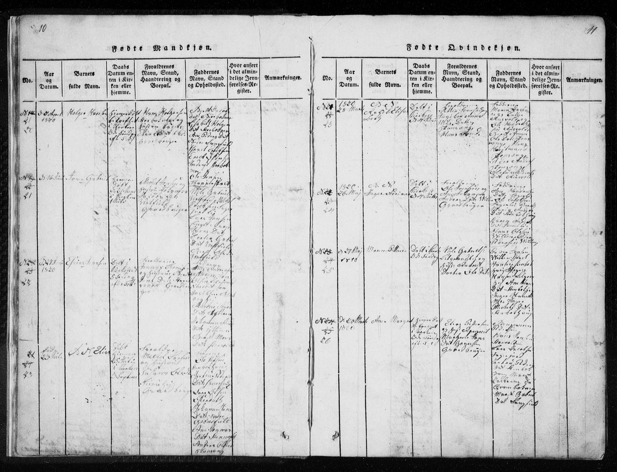 Ministerialprotokoller, klokkerbøker og fødselsregistre - Nordland, AV/SAT-A-1459/827/L0412: Parish register (copy) no. 827C01, 1820-1841, p. 10-11