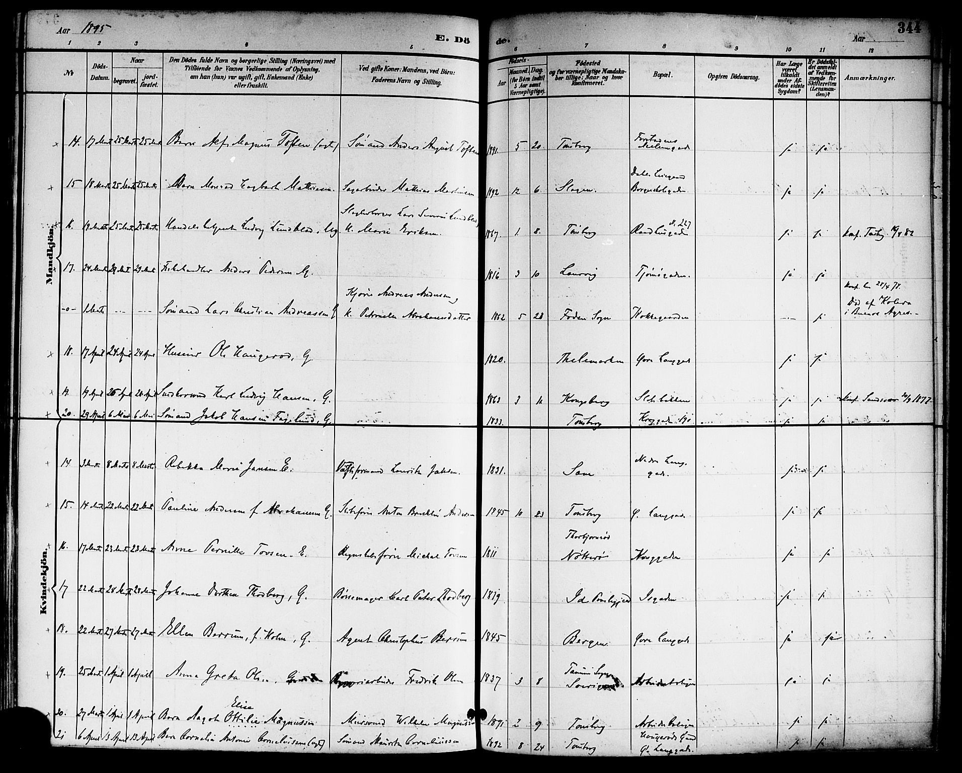 Tønsberg kirkebøker, AV/SAKO-A-330/F/Fa/L0012: Parish register (official) no. I 12, 1891-1899, p. 344