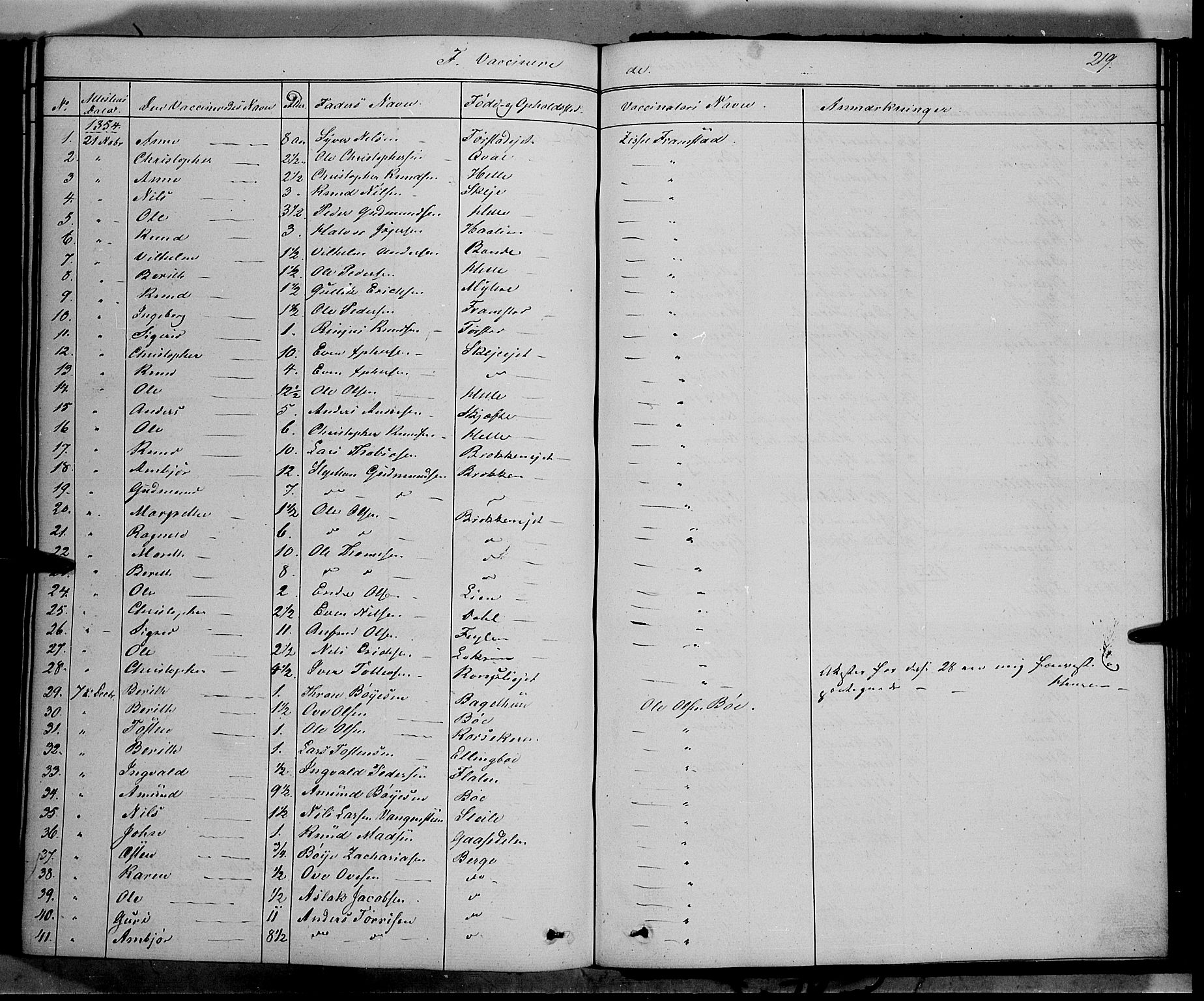 Vang prestekontor, Valdres, AV/SAH-PREST-140/H/Ha/L0006: Parish register (official) no. 6, 1846-1864, p. 219