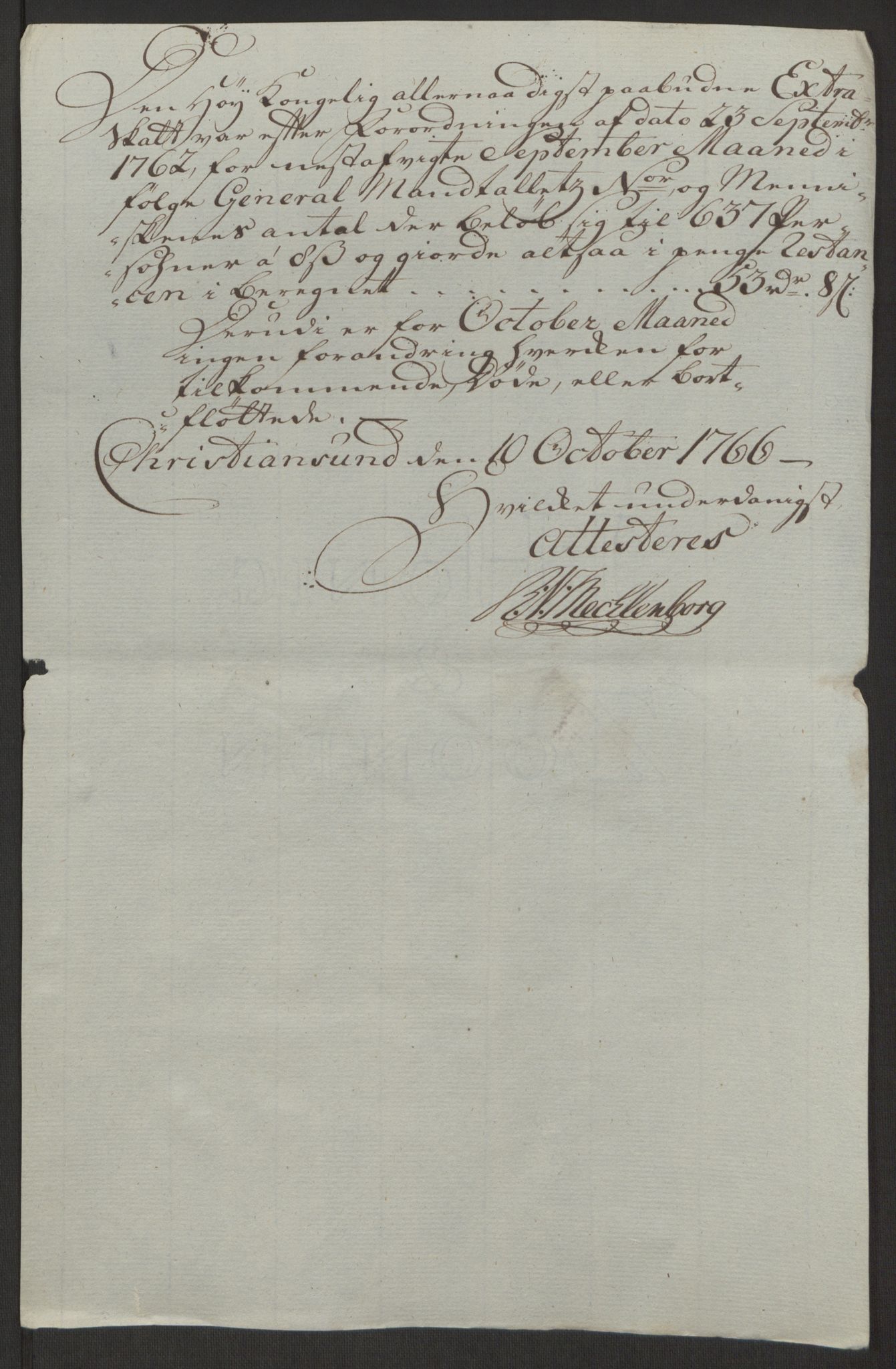 Rentekammeret inntil 1814, Reviderte regnskaper, Byregnskaper, AV/RA-EA-4066/R/Rr/L0495/0004: [R1] Kontribusjonsregnskap / Ekstraskatt, 1762-1772, p. 127