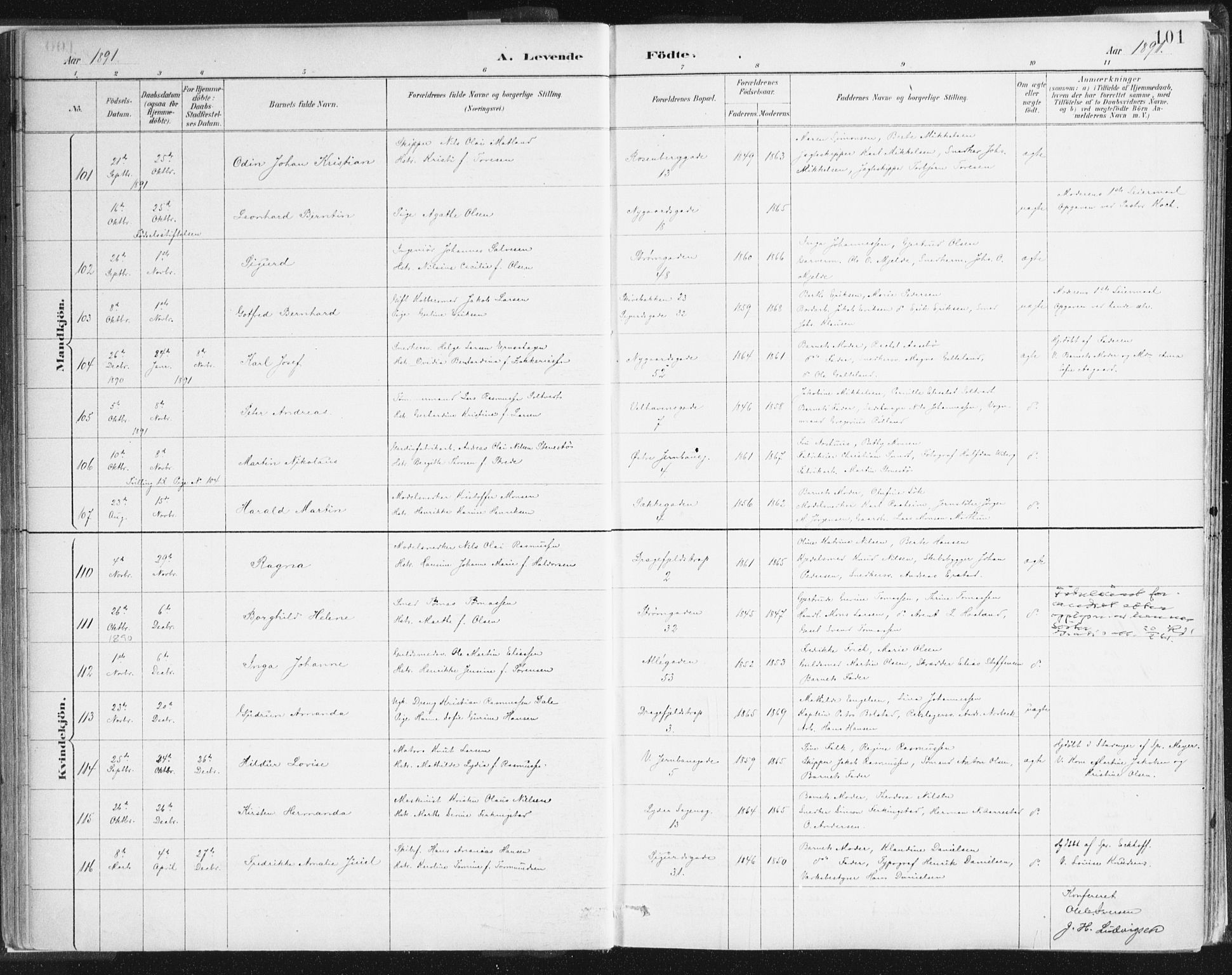 Johanneskirken sokneprestembete, SAB/A-76001/H/Haa/L0001: Parish register (official) no. A 1, 1885-1900, p. 101