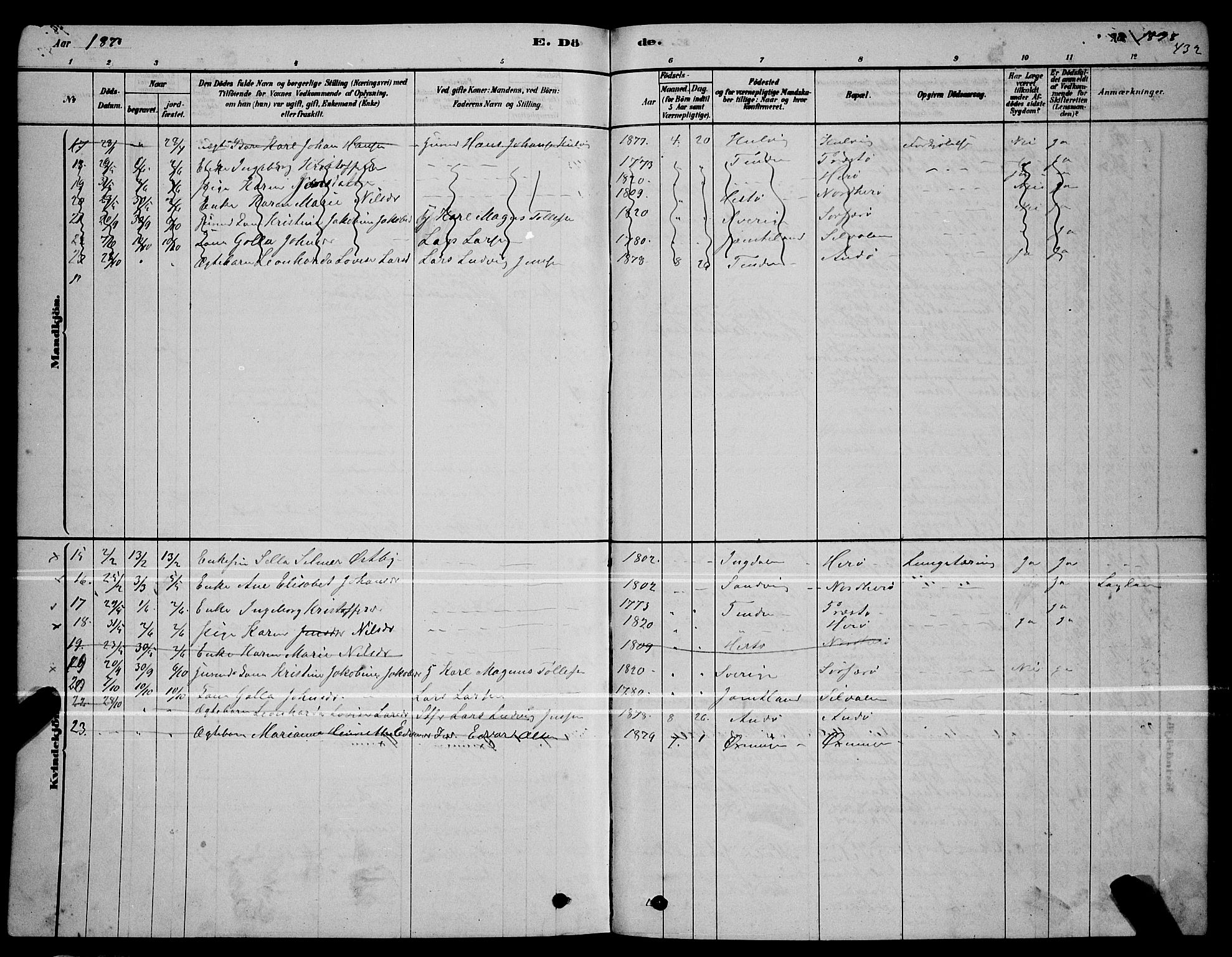 Ministerialprotokoller, klokkerbøker og fødselsregistre - Nordland, AV/SAT-A-1459/834/L0513: Parish register (copy) no. 834C04, 1877-1892, p. 432