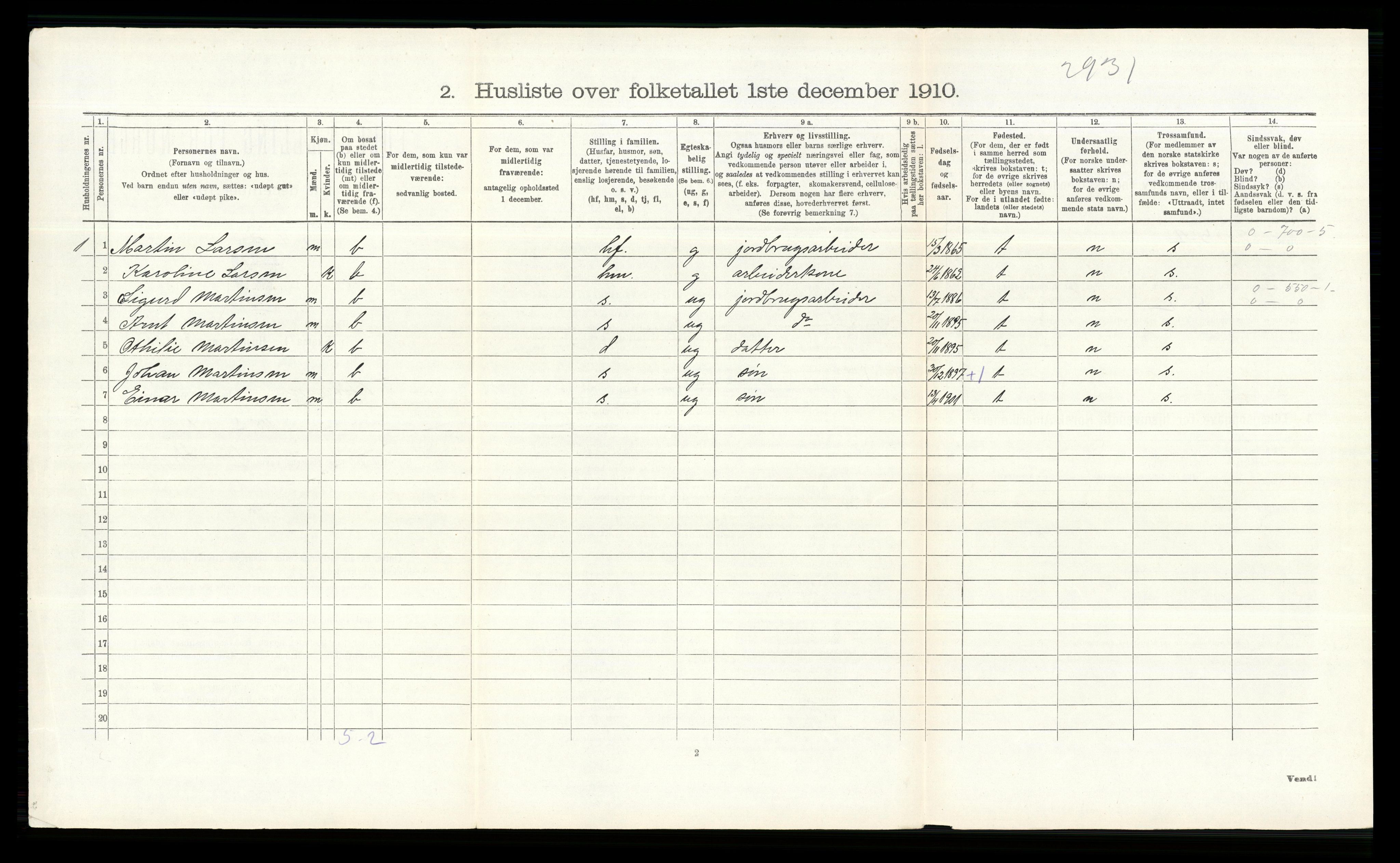 RA, 1910 census for Bærum, 1910, p. 306