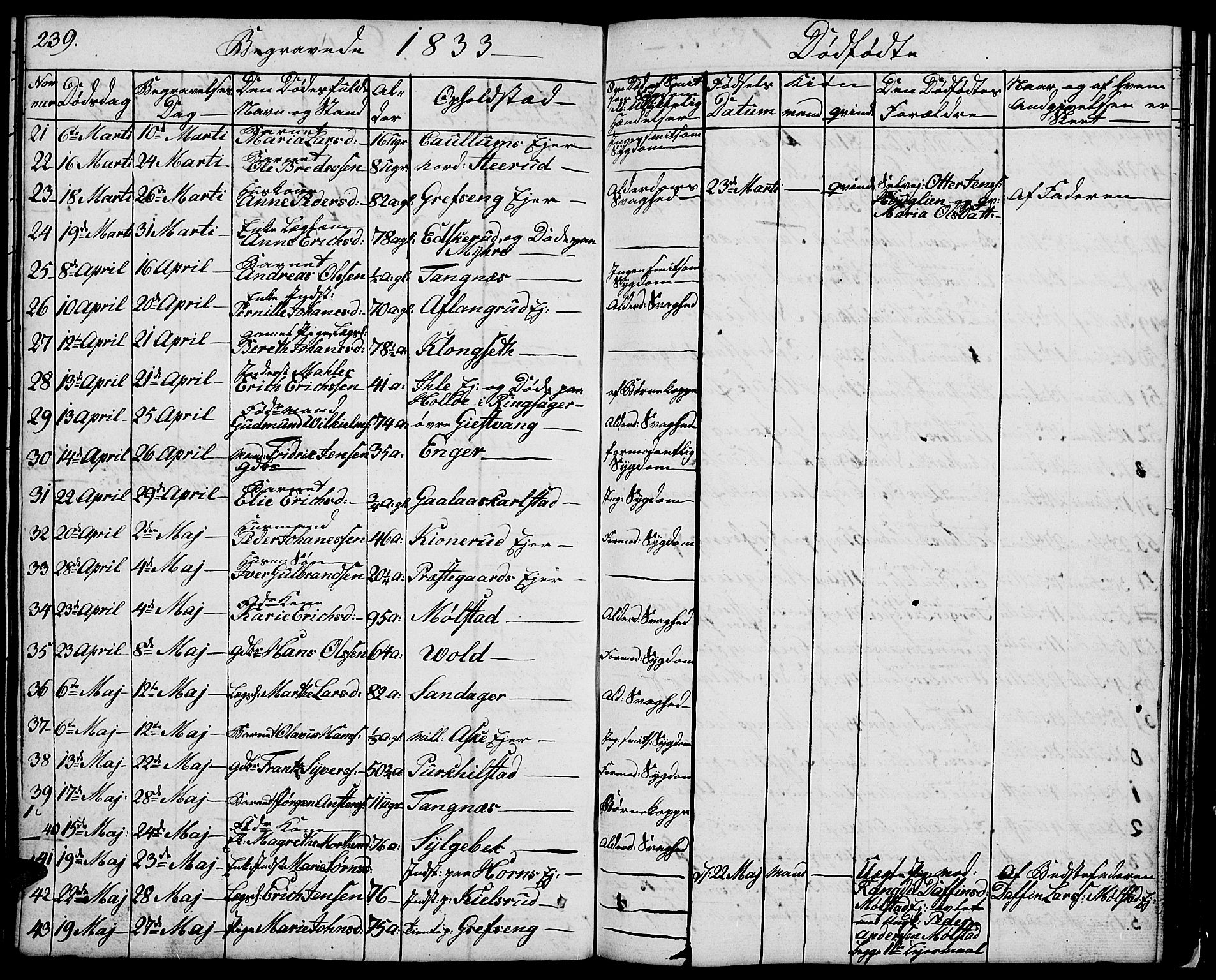 Nes prestekontor, Hedmark, AV/SAH-PREST-020/L/La/L0004: Parish register (copy) no. 4, 1832-1861, p. 239