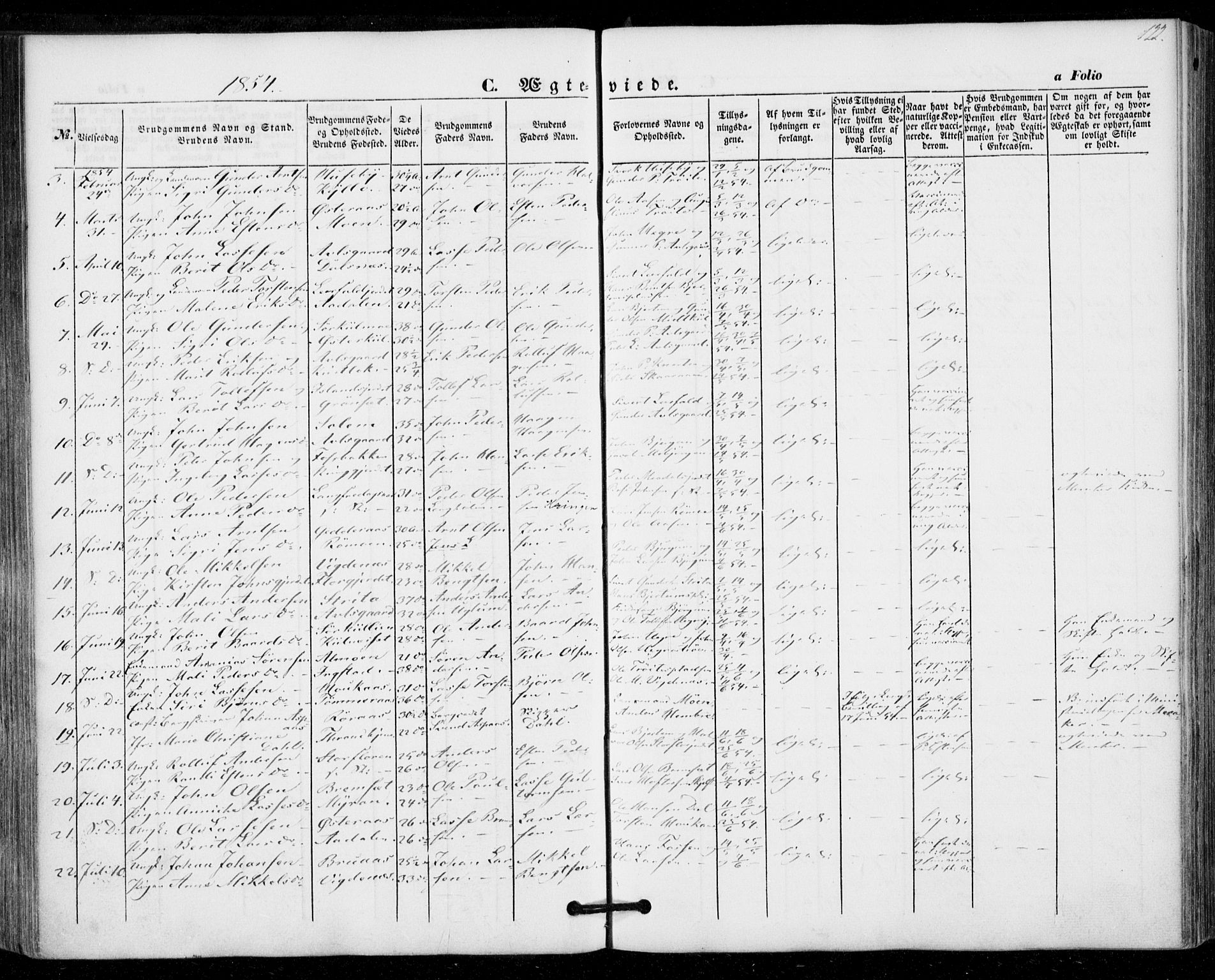 Ministerialprotokoller, klokkerbøker og fødselsregistre - Nord-Trøndelag, SAT/A-1458/703/L0028: Parish register (official) no. 703A01, 1850-1862, p. 122