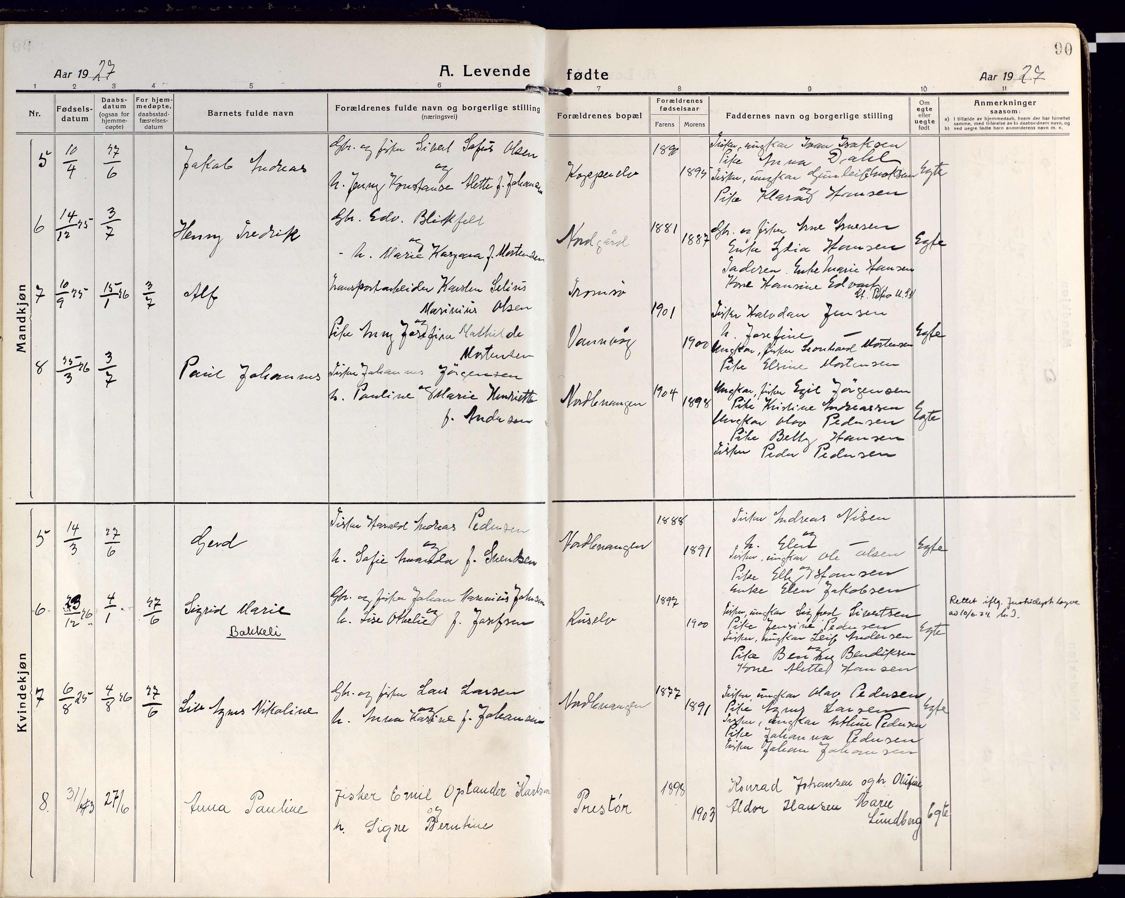 Karlsøy sokneprestembete, AV/SATØ-S-1299/H/Ha/Haa/L0015kirke: Parish register (official) no. 15, 1918-1929, p. 90