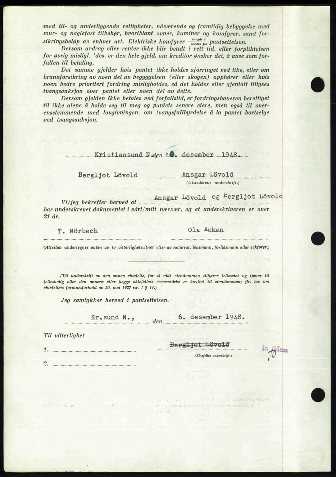 Kristiansund byfogd, AV/SAT-A-4587/A/27: Mortgage book no. 45, 1948-1949, Diary no: : 1726/1948