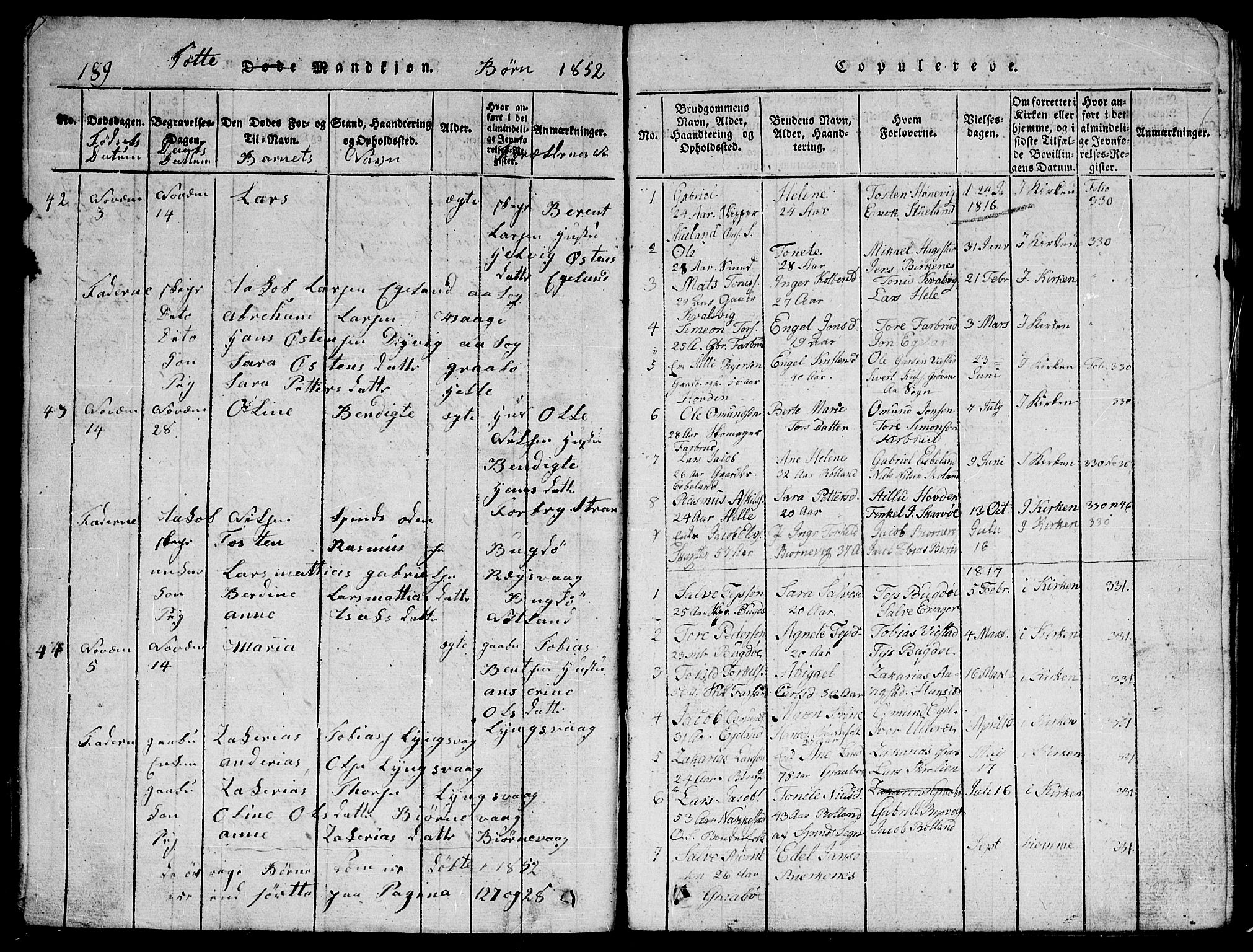 Herad sokneprestkontor, SAK/1111-0018/F/Fb/Fbb/L0001: Parish register (copy) no. B 1, 1815-1852, p. 190
